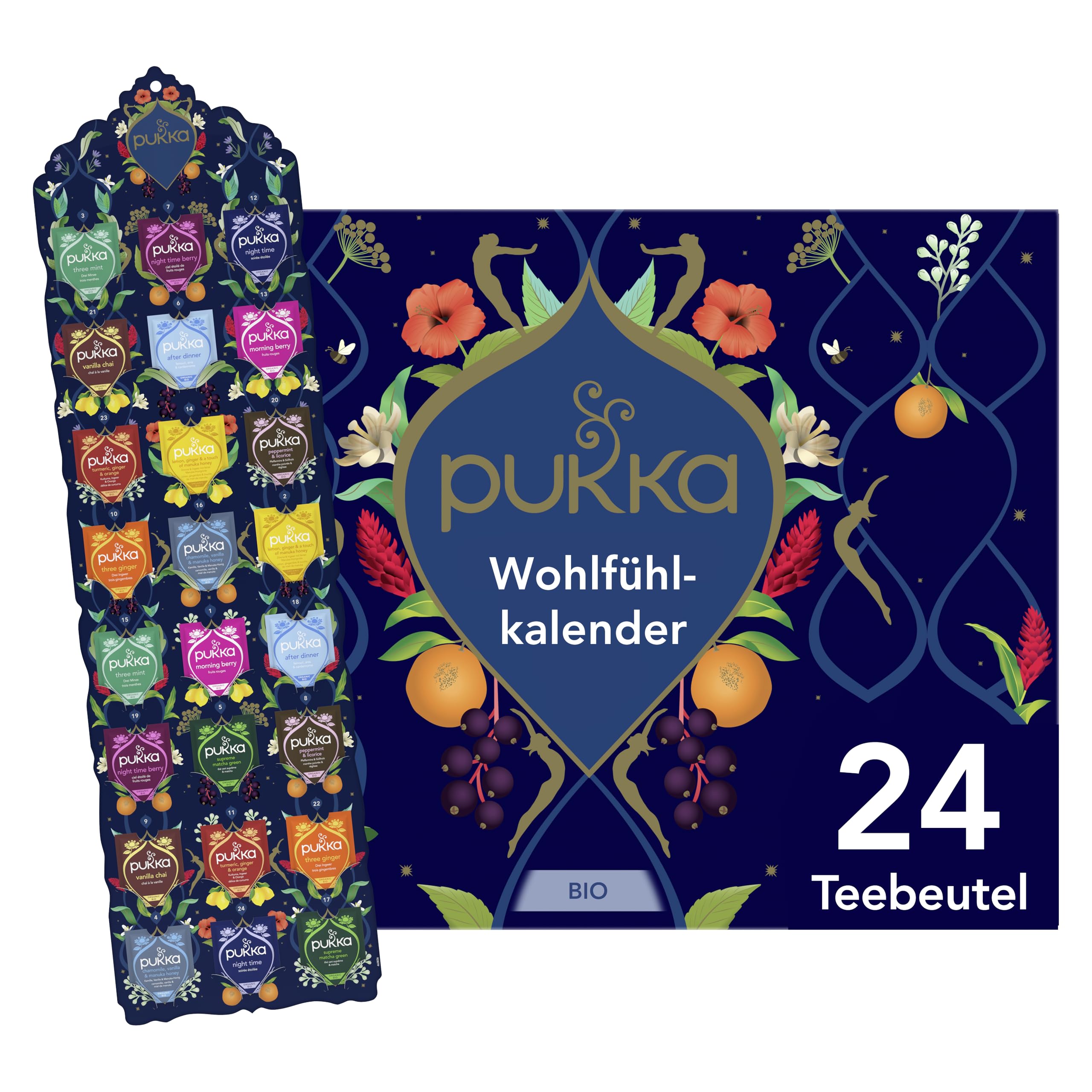 Pukka Bio Tee Geschenkset, Adventskalender, "Wohlfühlkalender 2025", Umweltfreundlich, Keine Schokolade, Milchfrei, Geschenkidee, 12 Tee Varianten, 24 Teebeutel 12 Tee Varianten 24 Sachets/New Angebot bei HelloDeals