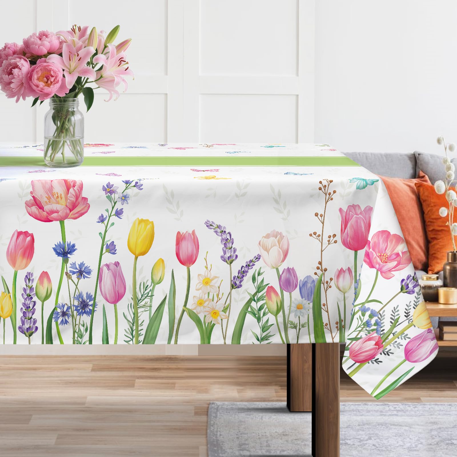Arquiel Tischdecke Ostern, Tulpe Blumen Tischtuch Wasserabweisend StrapazierfäHiges, Abwischbar Tischdeck FüR Abendessen, KüChe, Hochzeit, Drinnen, FrüHling/Sommer(152 x 304 cm) Kolibri 304 x 152 cm (Rechteckig) Angebot bei HelloDeals