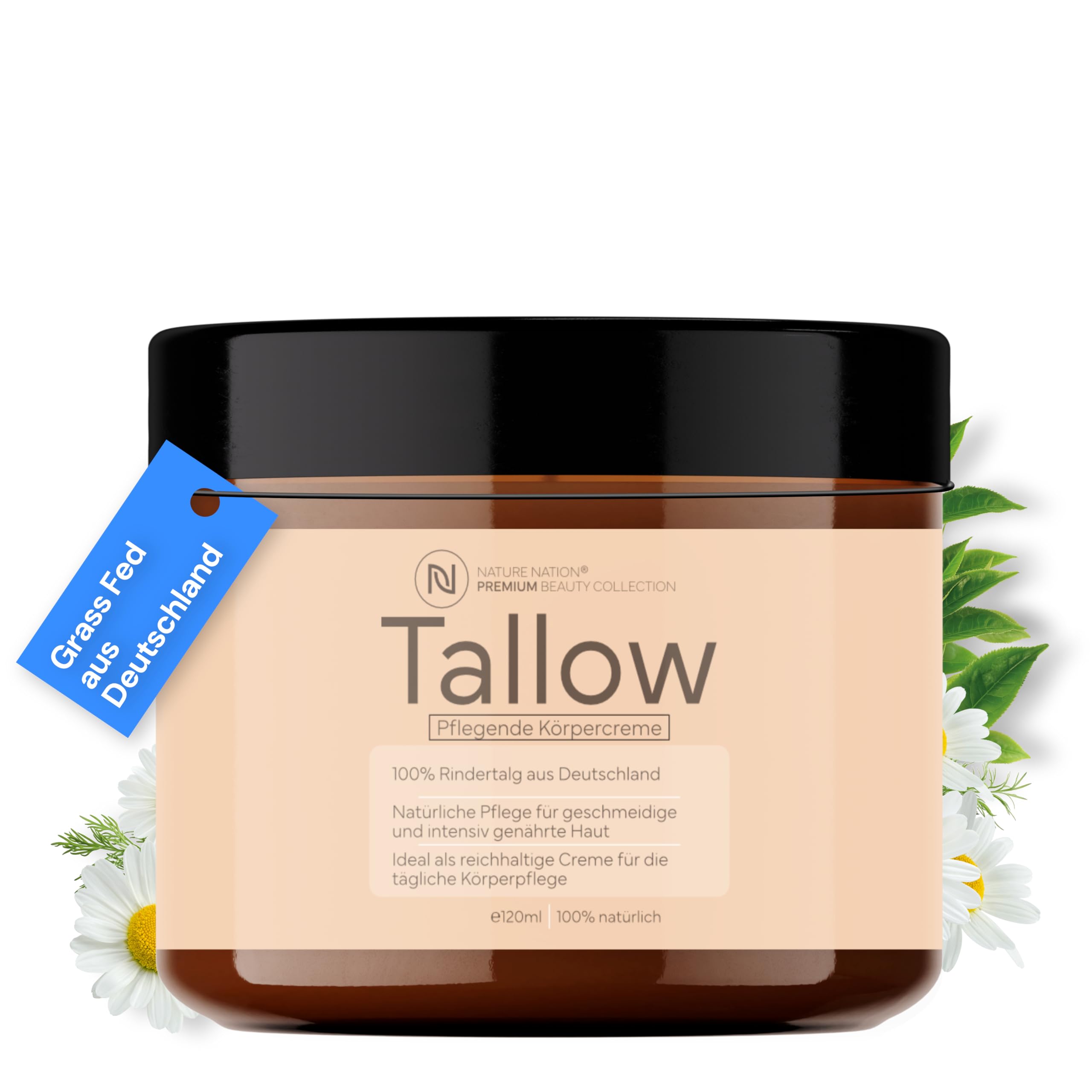 Tallow Rindertalg - Beef Tallow Creme - Deutsche Rinder aus freier & artgerechter Weidehaltung - 100% natürliche Hautpflege - Original Balm Pur, Skincare mit Vitamin E & ohne Chemie (120ml, Natur) Unparfümiert 1 x 120ml Angebot bei HelloDeals