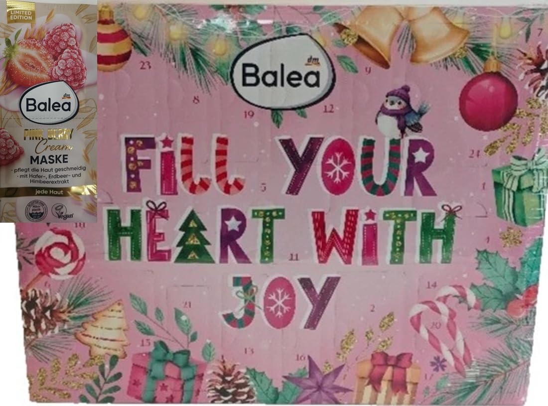 Balea Adventskalender 2025 mit zusätzlich 2 limitierten Masken Pink Berry Cream Maske für Damen - Fill your Heart with Joy - limitiert Angebot bei HelloDeals