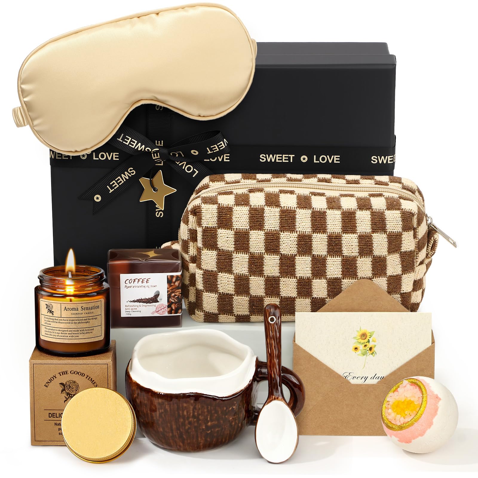 TUZT Geschenke für Frauen Entspannung Geburtstagsgeschenk Set, Keramik Tasse & Kosmetik Tasche & Duftkerze & Badesalz, Wellness Geschenk für Freundi Mama Muttertag Weihnachtstag Geburtstag Geschenkset Angebot bei HelloDeals