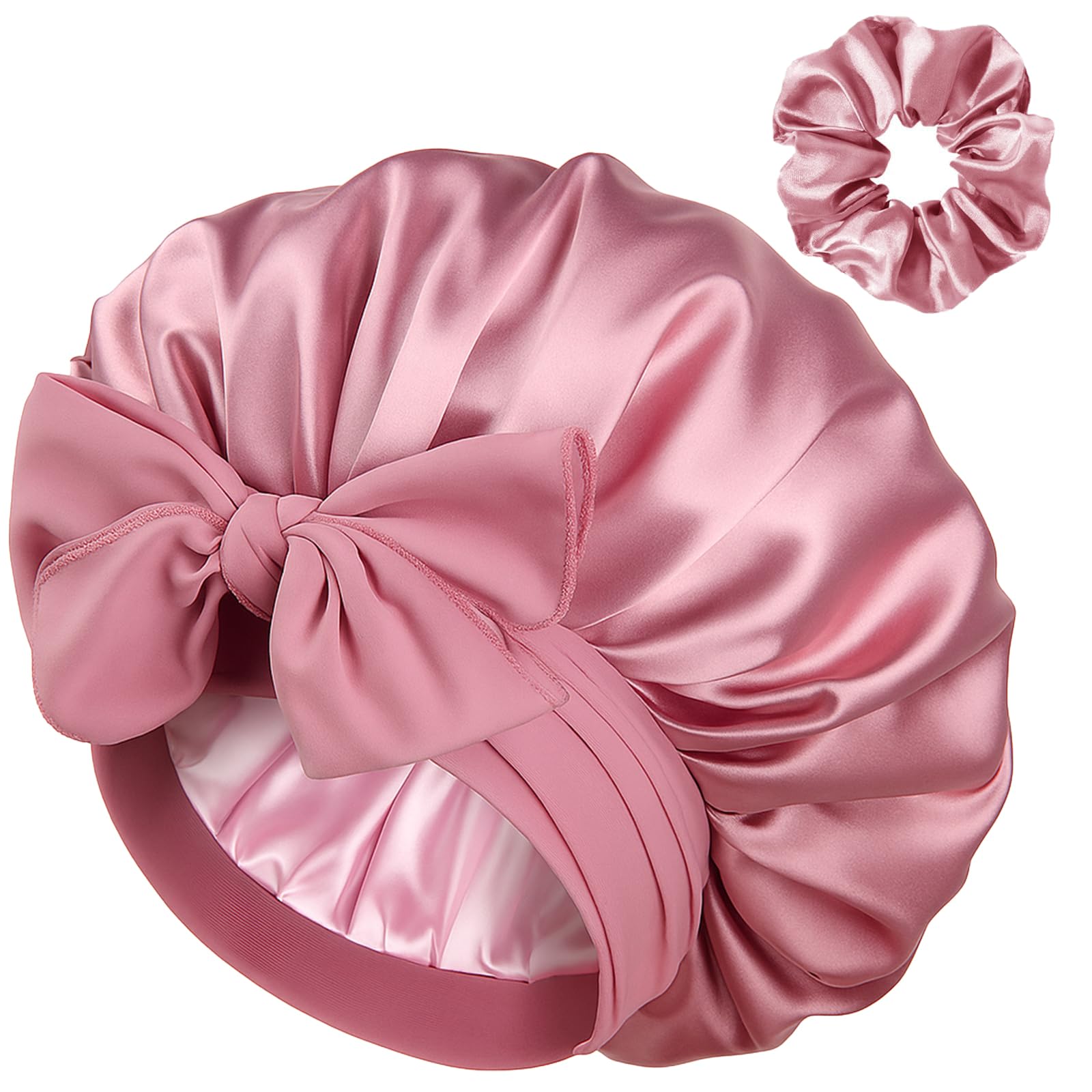 YANIBEST Satin Seide Haube für schlafende Frauen, Double Layer Hair Bonnet mit elastischem Bindeband für lockiges Naturhaar Rosa Angebot bei HelloDeals