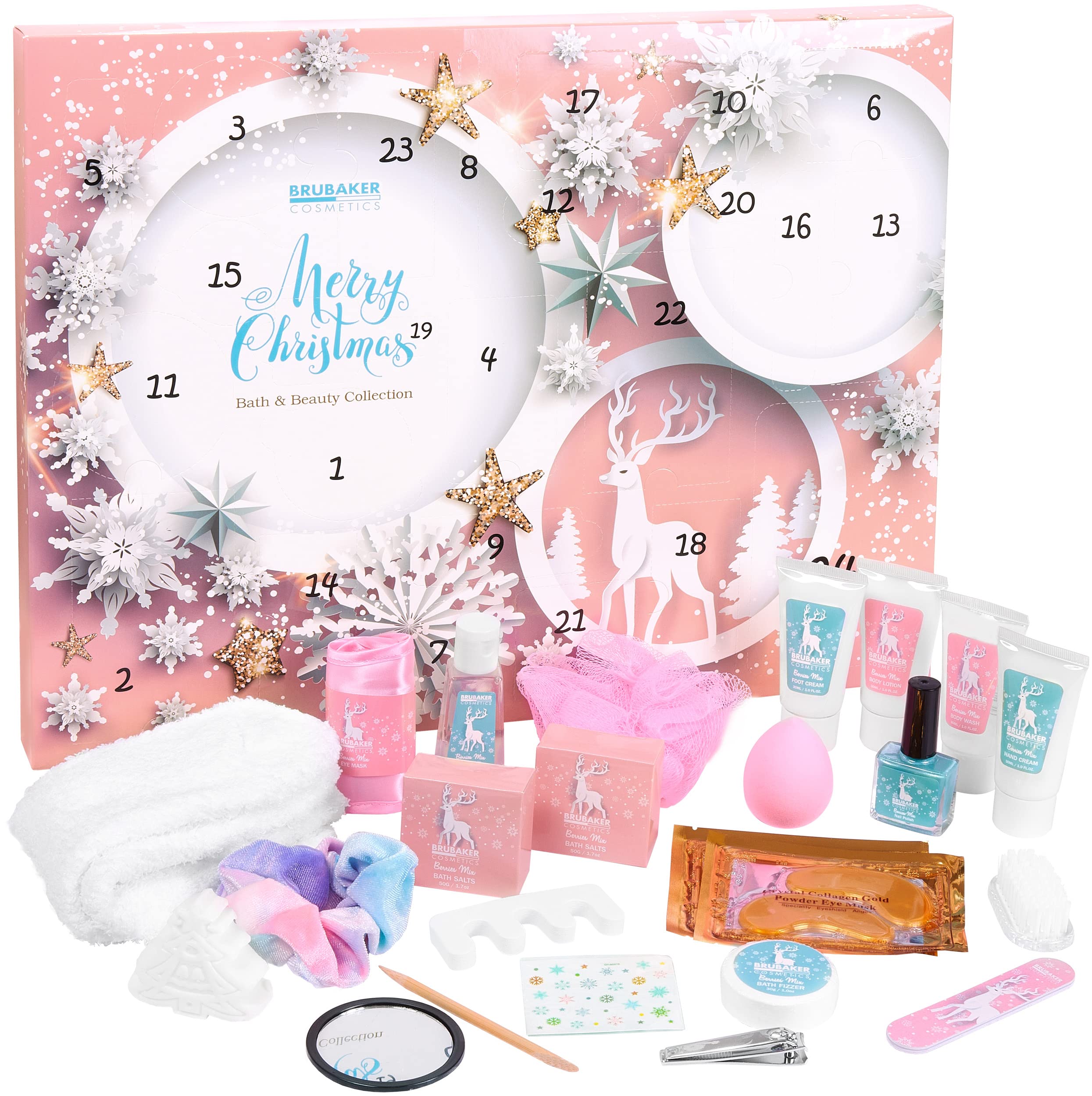 BRUBAKER Cosmetics Beauty Adventskalender 2025 - der XXL Wellness Weihnachtskalender für Frauen und Mädchen - 24 x Körperpflege Produkte & Spa Accessoires - Sterne und Schneeflocken Rosa Angebot bei HelloDeals