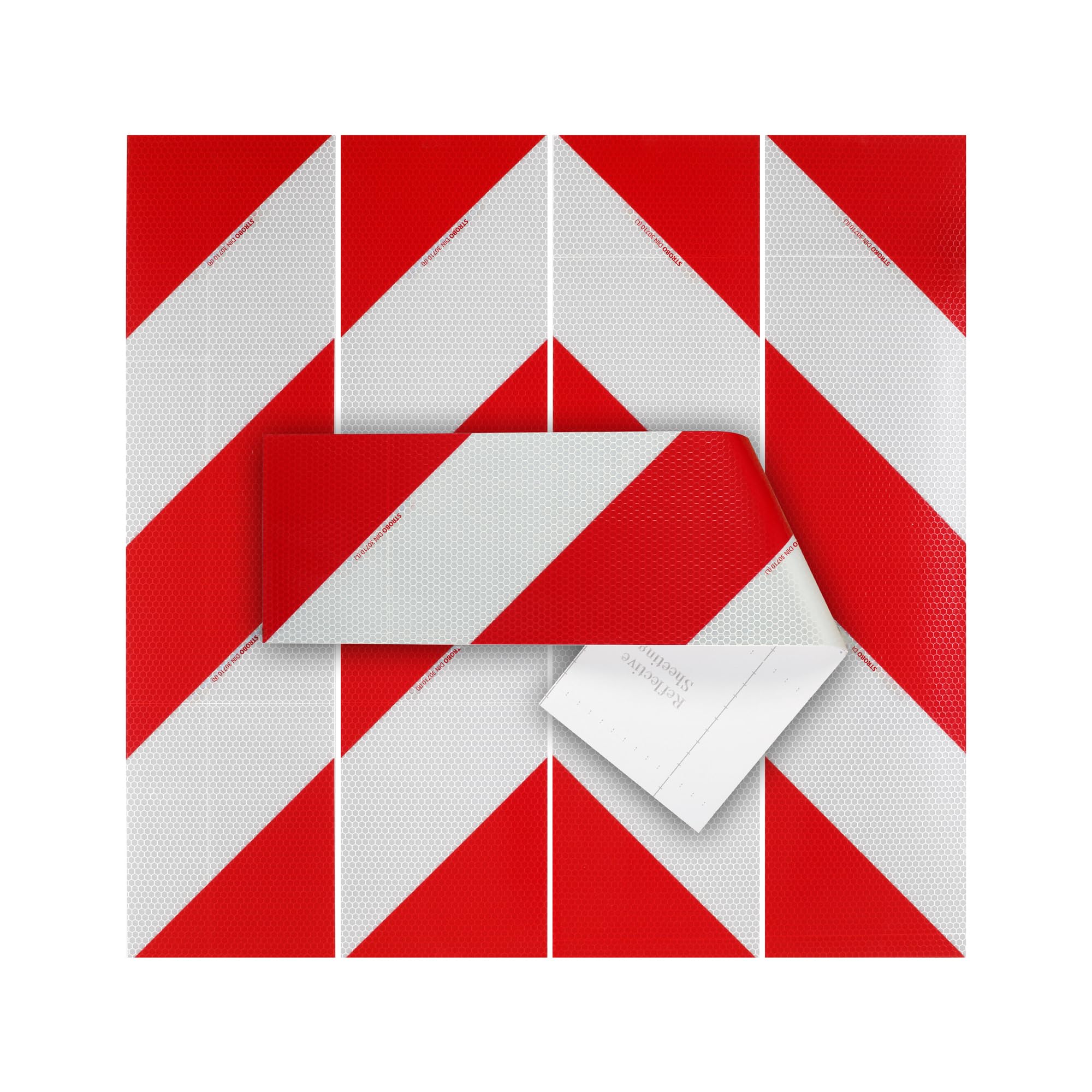 STROBO DIN 30710 Kfz Warnmakierung als Folie 141mm x 564mm selbstklebend reflektierend 2x Rechtsweisend 2x Linksweisend Folie Din 30710 Angebot bei HelloDeals