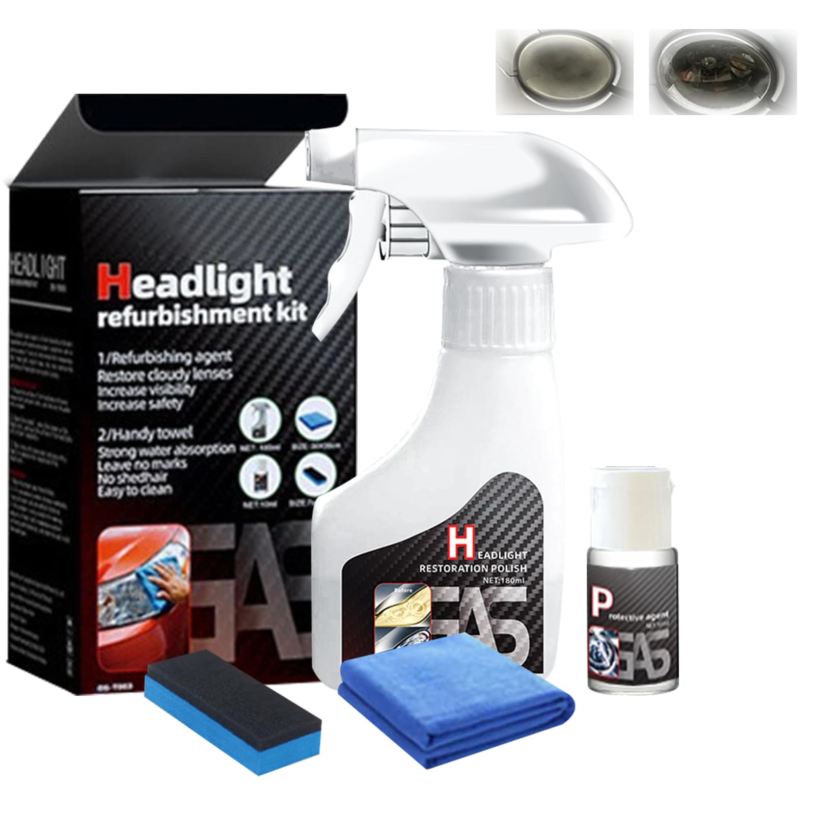 180ml Auto Scheinwerfer Politur Spray, Scheinwerfer Aufbereitung Flüssigkeit Set, Flüssiges Scheinwerfer-Reparaturmittel, Autoscheinwerfer Reparaturspray für Reinigt Poliert Vermattete Vergilbte Angebot bei HelloDeals