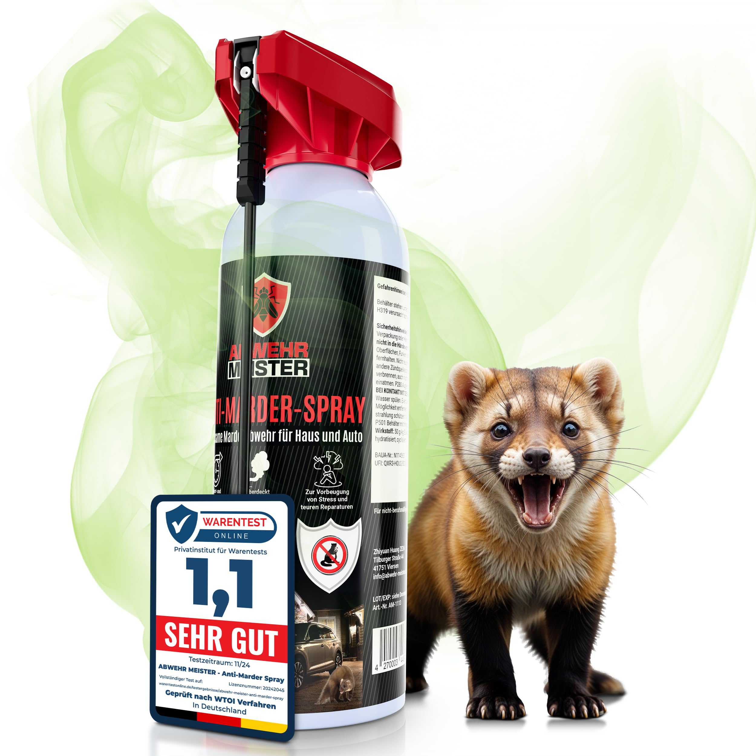 ABWEHR MEISTER Marderspray 400 ml zur Abwehr von Mardern für Haus, Garage & Auto, Marderschreck mit Sofort-, und Langzeitschutz Dank der AM-Formel, Marderabwehr inkl. Sprühlanze Made in Germany Angebot bei HelloDeals