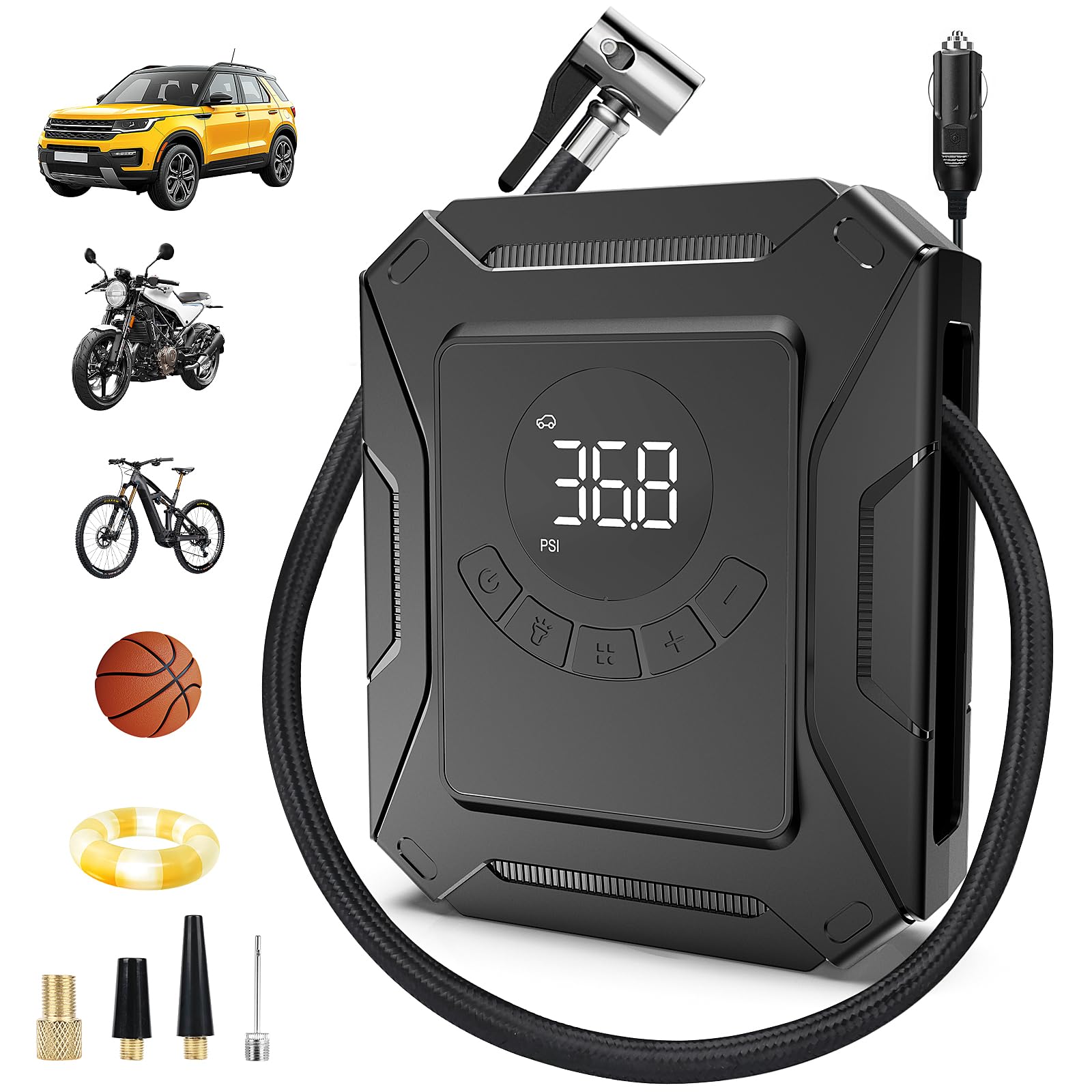 Weinsamkeit 12V Auto Kompressor mit LCD-Display, Autoreifen Pumpe Luftpumpe mit Abschaltautomatik & Voreinstellung, Tragbarer Reifenfüller für Auto, SUV, Motorrad, Fahrrad & Ball Angebot bei HelloDeals