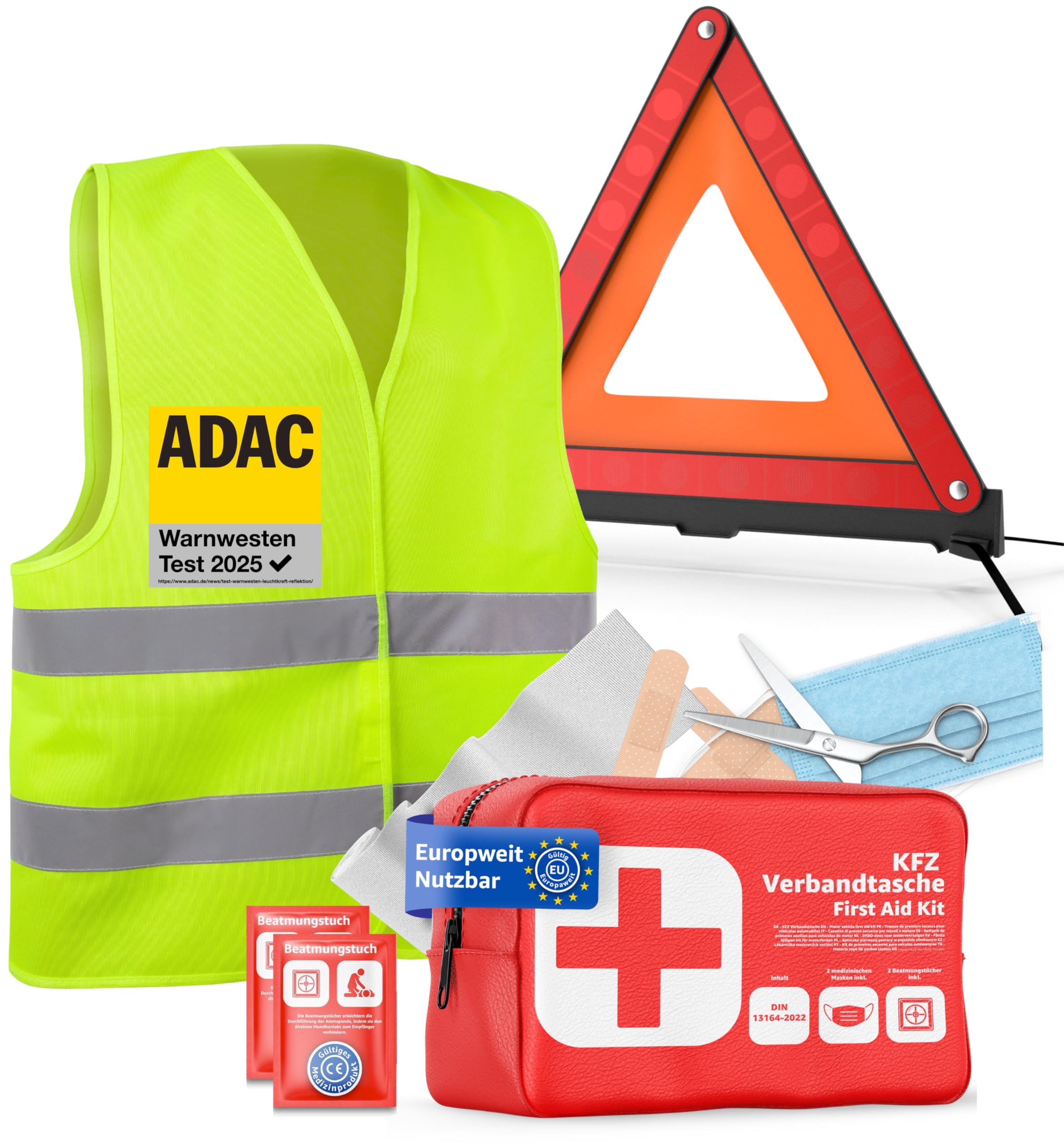 3 in 1 - Verbandskasten & Warnweste & Warndreieck - Geprüft & aktuelle Norm - Autozubehör Set 2025 - KFZ Verbandskasten Pkw Set- Auto Erste Hilfe Pannenset & Unfall (3 in 1 Set) Angebot bei HelloDeals