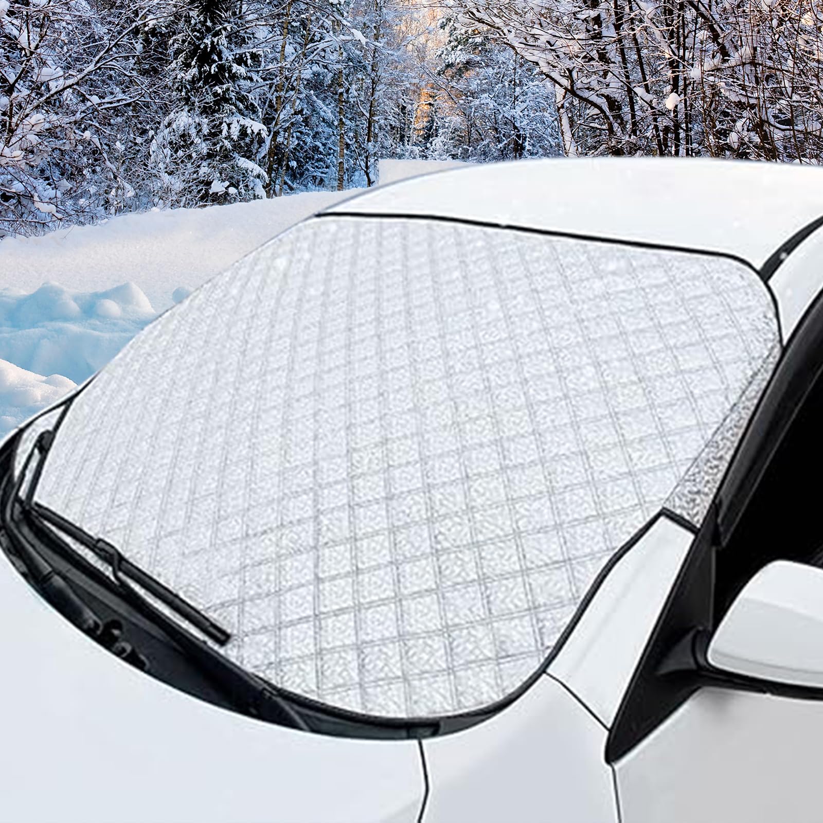 Auto Winter-Frostabdeckung - Windschutzscheibenabdeckung 150×100 cm Extra Dicke Abdeckung gegen Schnee EIS und Sonne UV- Wasser- & Staubschutz Faltbar passend für PKW SUV & LKW Angebot bei HelloDeals