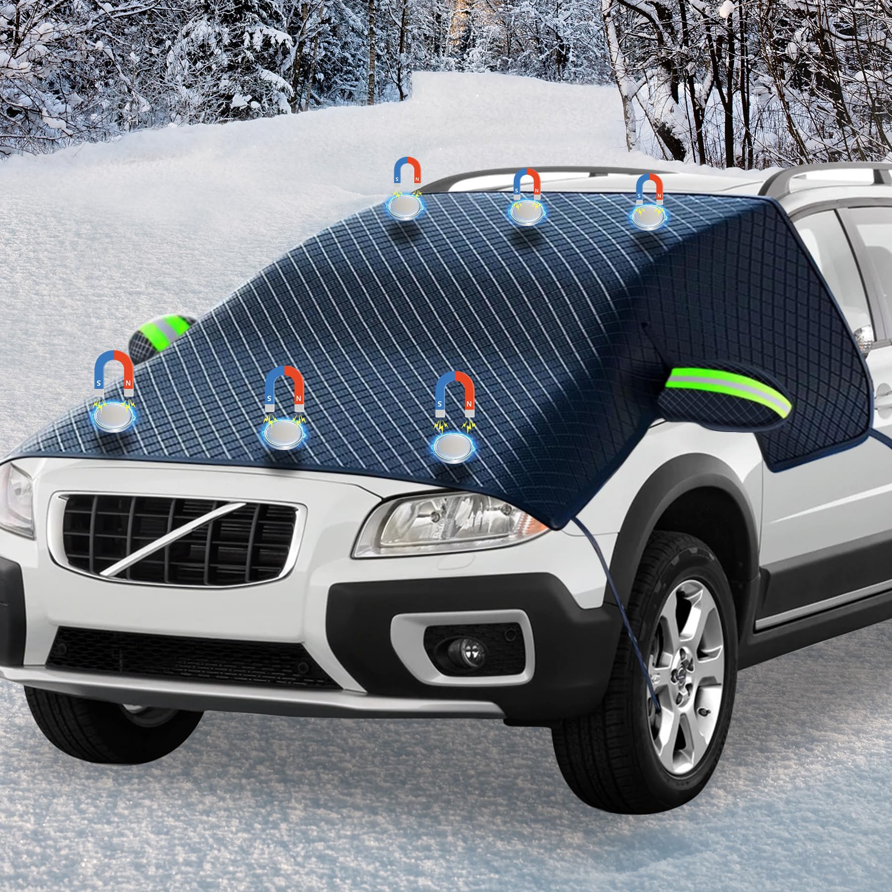 TZEKING Frontscheibenabdeckung,Windschutzscheibenabdeckung Auto 6 Magnet,Scheibenabdeckung,Auto Windschutzscheibenabdeckung,Frostschutz Auto Frontscheibe,Faltbar Scheibenabdeckung,Die Gegen,Schnee Oxford Stoff mit Magnet Grün Angebot bei HelloDeals