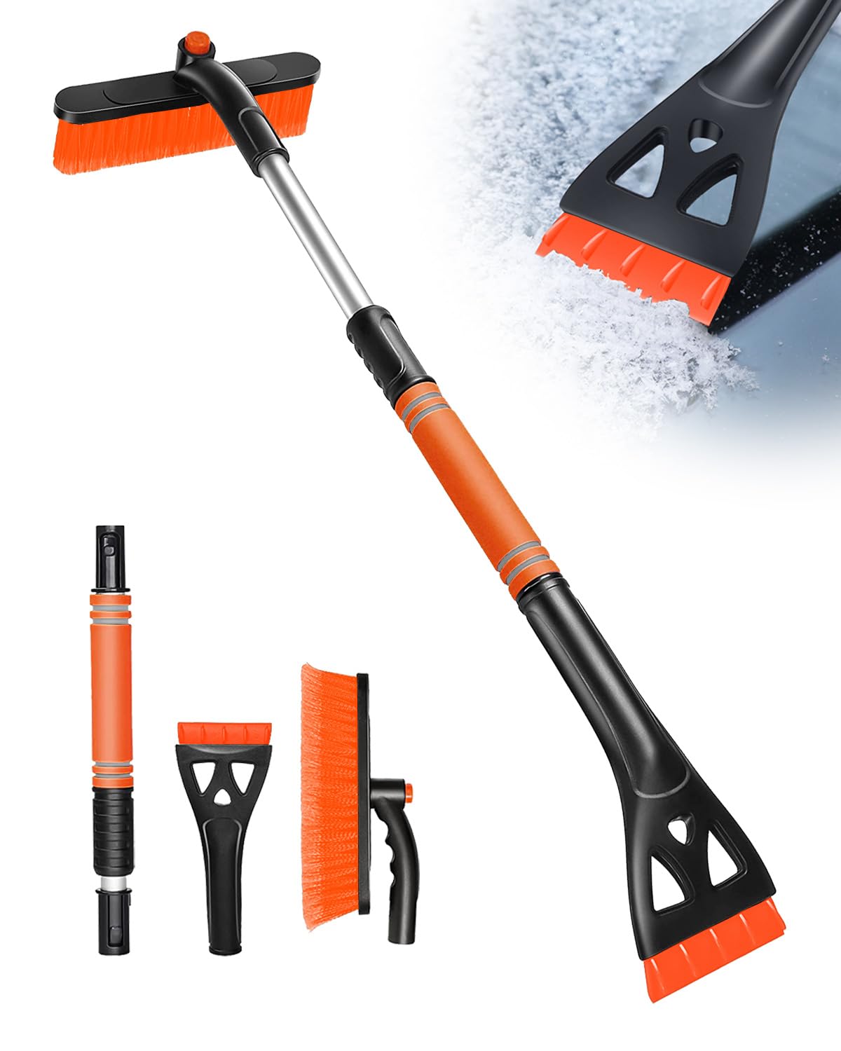 Eiskratzer Auto mit Besen, 3 in 1 Erweiterbar Abnehmbarer Eisschabe, Auto Schneebesen und Reinigungsbürste mit 360 Grad Bürstenkopf, 80cm Lange Schneeschaufel für Auto SUV LKW Windschutzscheibe Schwarz Und Orange Angebot bei HelloDeals