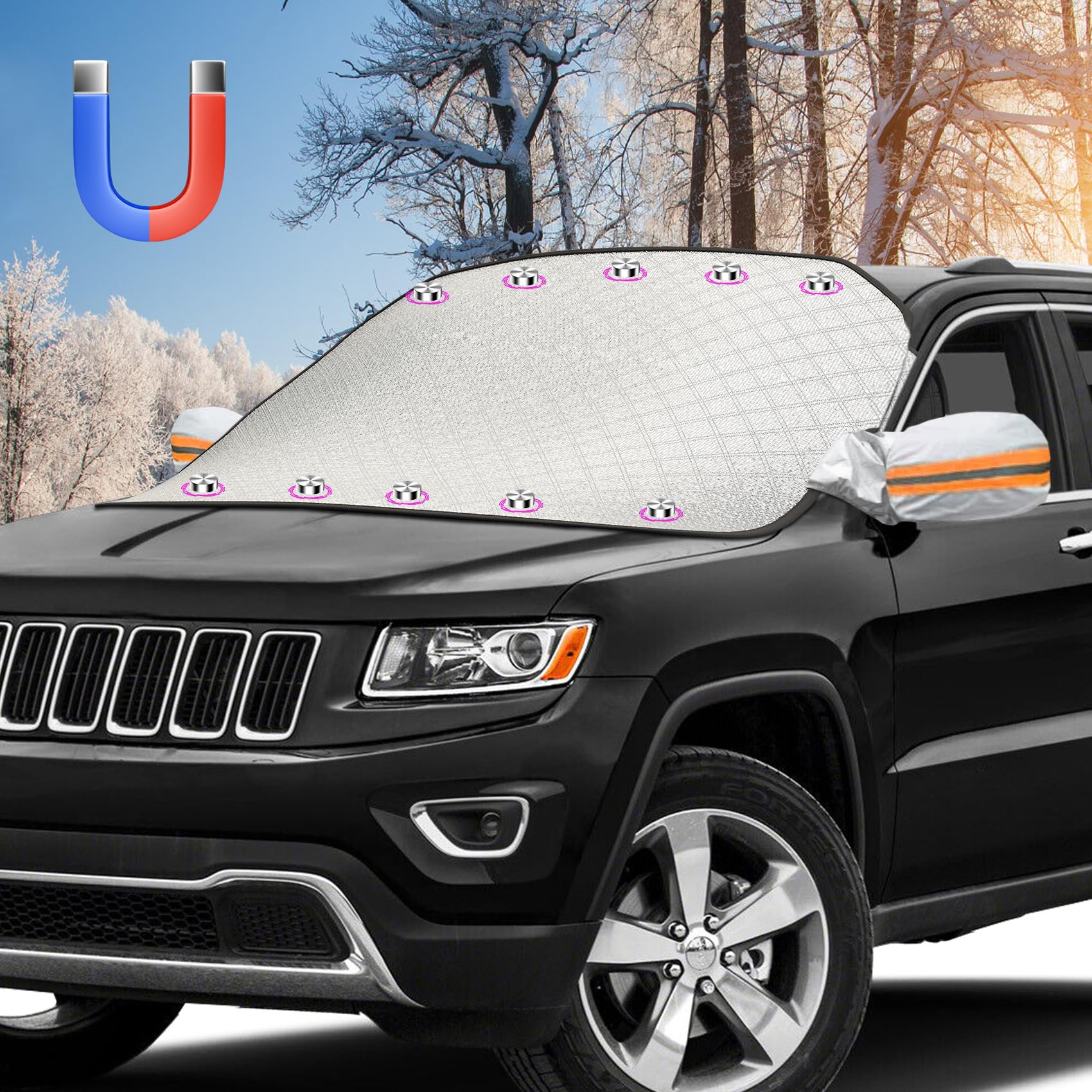 Frontscheibenabdeckung Auto,Frostschutz Auto Frontscheibe Ultra-Dick Scheibenabdeckung Winter Groß Abdeckung Windschutzscheibe Auto 10 Magnetische Windschutzscheibenschutz Auto für SUV LKW Auto Angebot bei HelloDeals
