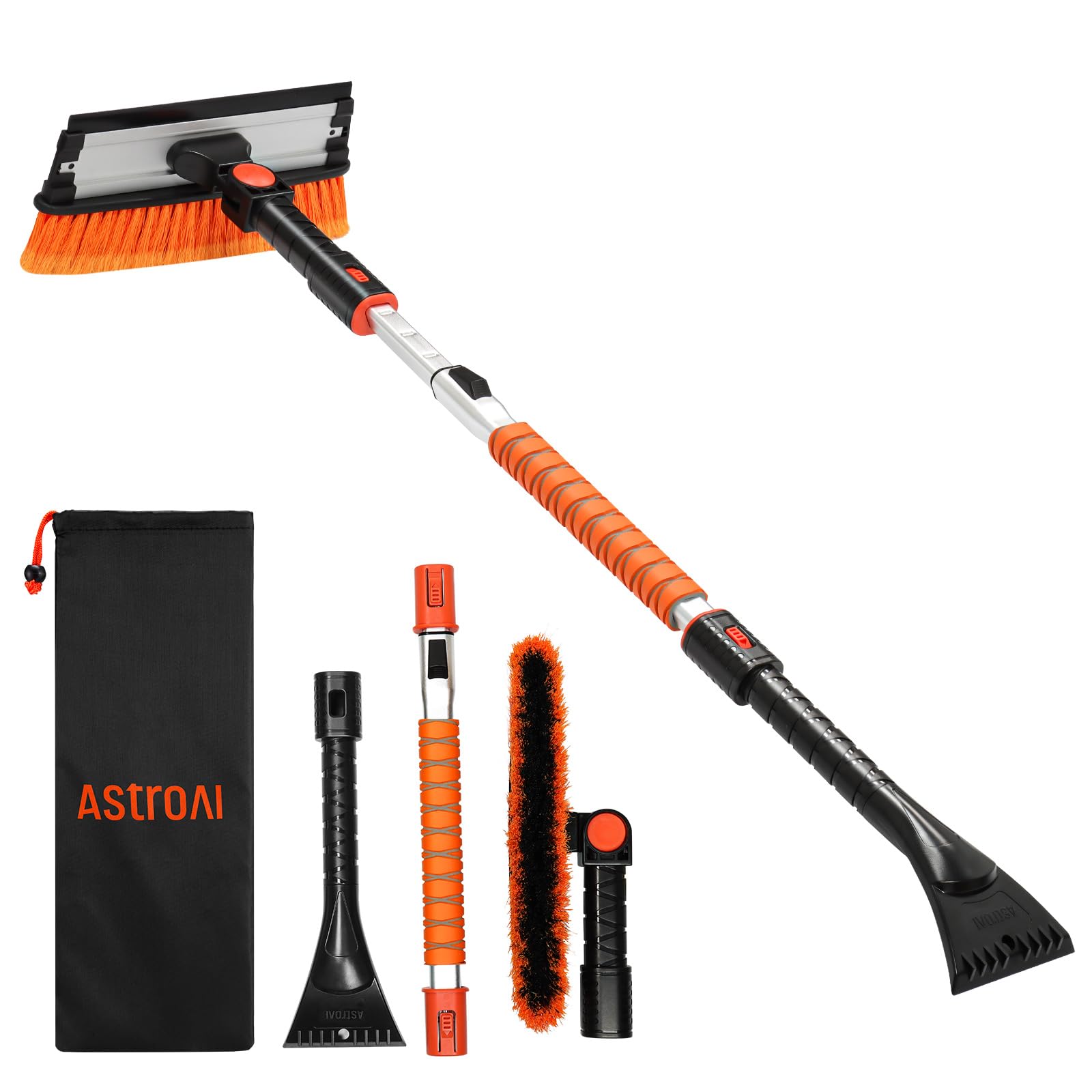 AstroAI Eiskratzer Auto mit Besen 119CM Lang Ausziehbarer Schneebesen Abnehmbarer Eisschaber mit Rakel & Ergonomischem Schaumstoffgriff & 180 ° Drehbarer Bürstenkopf lackschonend für PKW LKW SUV Orange Angebot bei HelloDeals