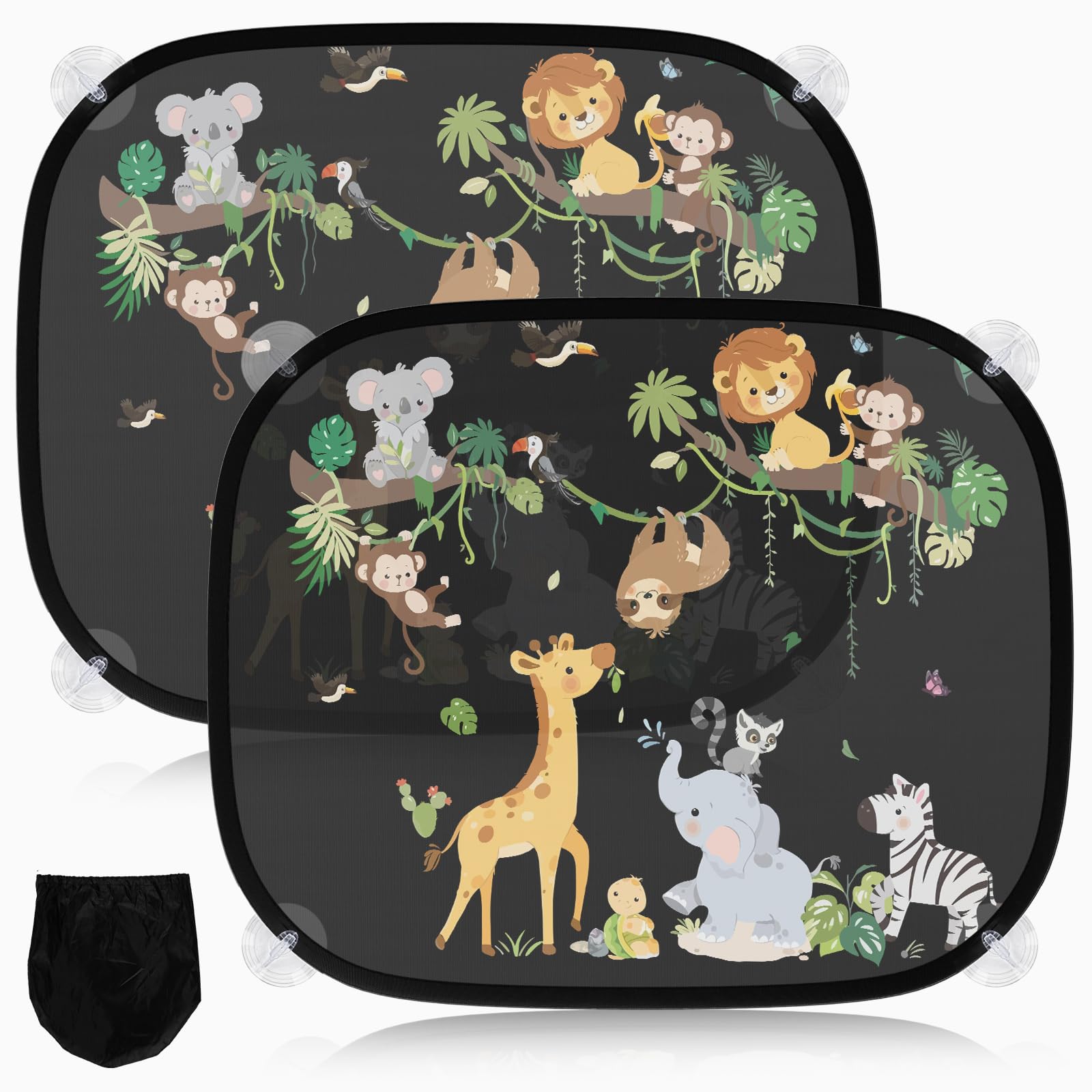2 Stück Sonnenschutz Auto Baby mit UV Schutz, Sonnenblende Auto Kinder 45x36.5 cm mit 8 Saugnäpfen und Süßen Tier (Rebe Tiere) Angebot bei HelloDeals