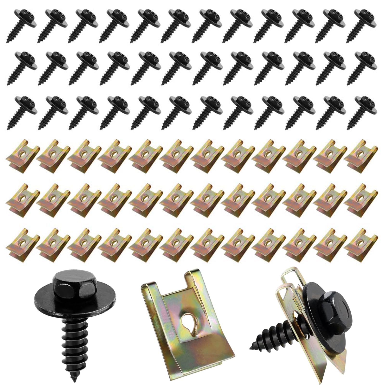 100 Stück Blechmutter Schraube Mutter Clip Kit, 50 Kfz Karosserieschrauben 50 U-Type Auto Befestigung Clips Kotflügelclip Blechschrauben Schnappmutter Set für Auto Motorrad Angebot bei HelloDeals