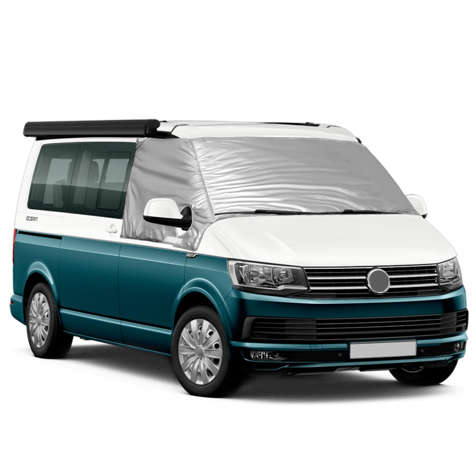 Auto Windschutzscheiben Abdeckung Ersatz für VW T5, Frontscheiben Sonnenschutz, 100% Verdunkelnd, Blockiert UV Strahlen, Wetterfeste Frontscheibe Wrap Cover Silber Maßgeschneidert für VW T5 Angebot bei HelloDeals