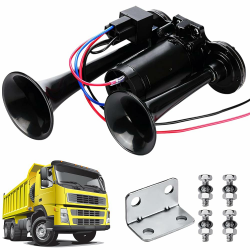 LKW Hupe 12V Laut, 600DB Super Laut Air Horn Autohupe Train Horn, Doppelrohr Lufthorn Drucklufthorn mit Kompressor Kit für alle 12V Fahrzeuge LKW Lörries Züge Boote Cars Vans, Schwarz Angebot bei HelloDeals