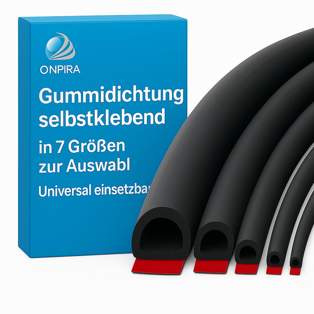 Onpira® Gummidichtung selbstklebend Schwarz – 7 Größen wählbar 8x6mm, 9x8mm, 10x8mm, 12x10mm, 14x12mm, 16x14mm, 20x18mm – Türdichtung, Fensterdichtung, Dichtungsband für Türen, Fenster, Auto &Haushalt Angebot bei HelloDeals