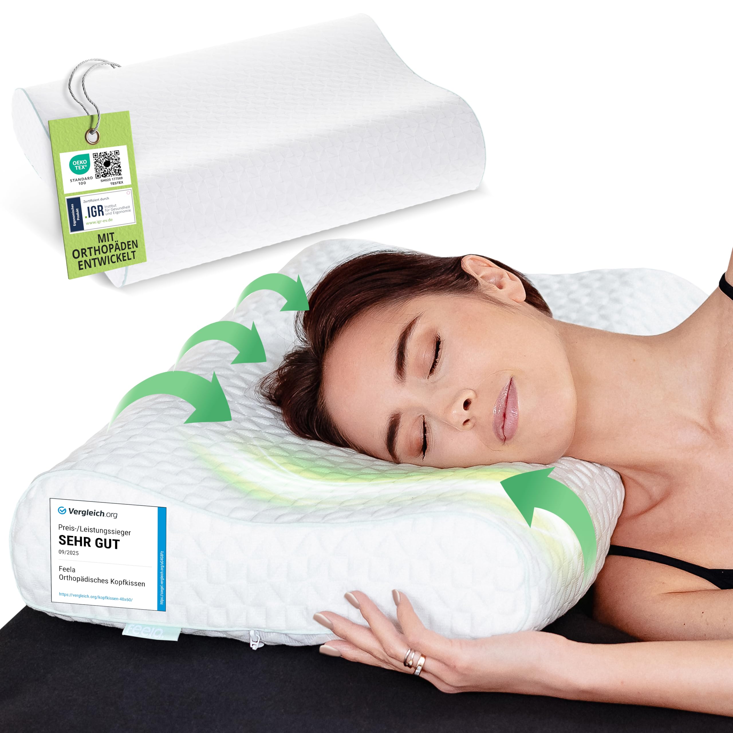 feela.® Orthopädisches Nackenkissen/Schlafkissen [3 Härtegrade] – Ergonomisches Kopfkissen, Nackenstützkissen, Kopfkissen Nackenschmerzen, Memory Foam Kissen, Höhenverstellbar 40x60 cm (Medium) Angebot bei HelloDeals