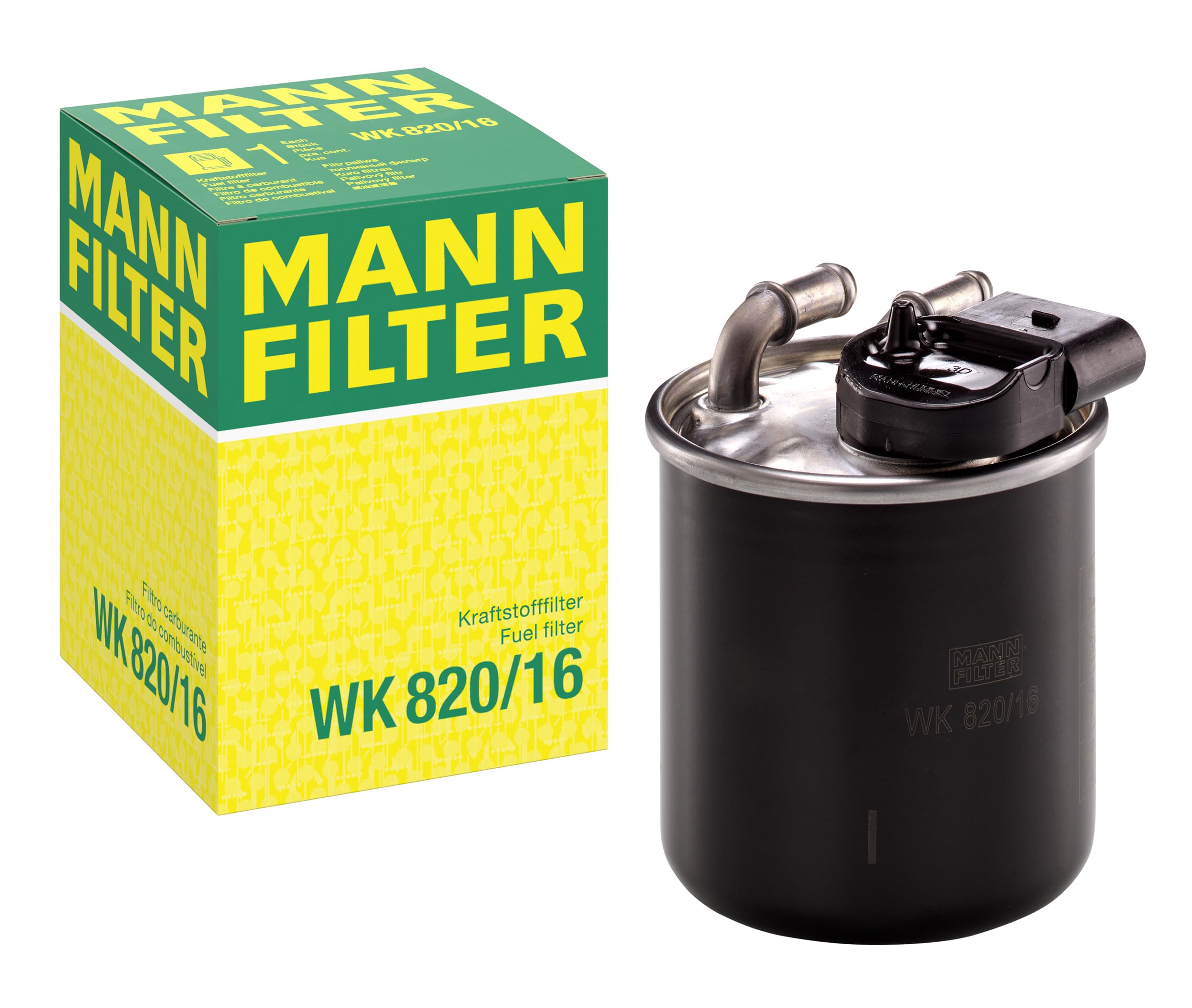 MANN-FILTER WK 820/16 Kraftstofffilter - für Pkw + Transporter Inlinefilter (Anschlüsse oben) Angebot bei HelloDeals