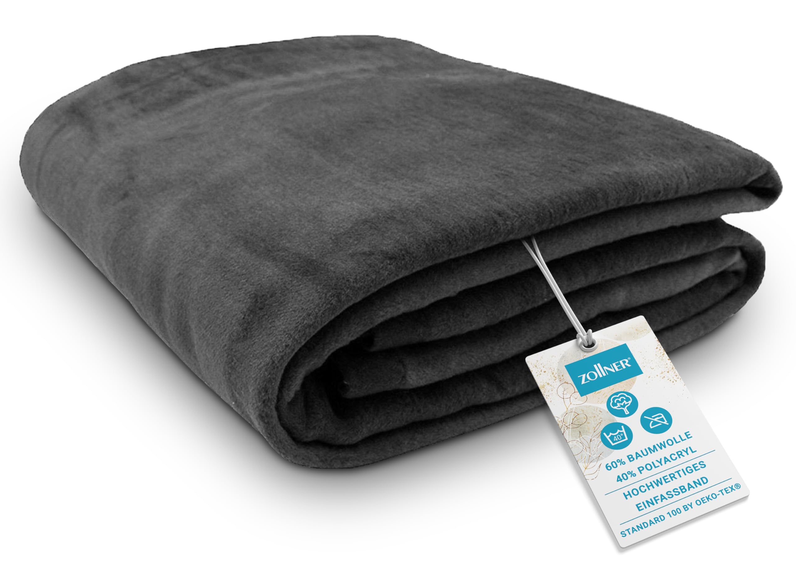 ZOLLNER Kuscheldecke flauschig in 150x200 cm - weiche und langlebige Sofadecke in Graphit - waschbar bis 40°C - Mischgewebe - mit elegantem Einfassband - Hotelqualität - Oeko Tex® Zertifiziert 150 x 200 cm Graphit Angebot bei HelloDeals