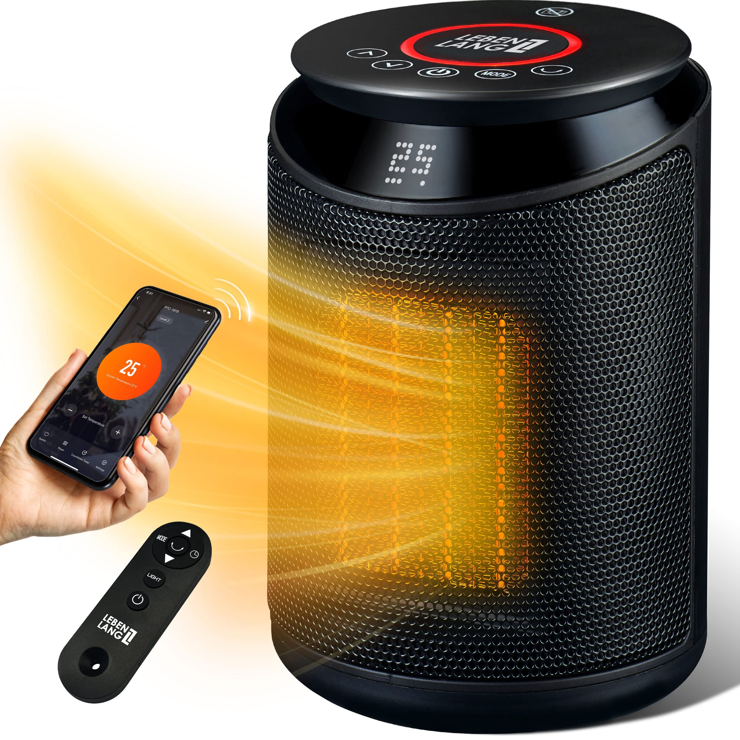LEBENLANG Keramik Heizlüfter energiesparend leise - inkl. App & WiFi, Fernbedienung | 2000W Elektrische, keramik für Innenraum | Electric heater heizstrahler eco heat | Eco Warm Angebot bei HelloDeals