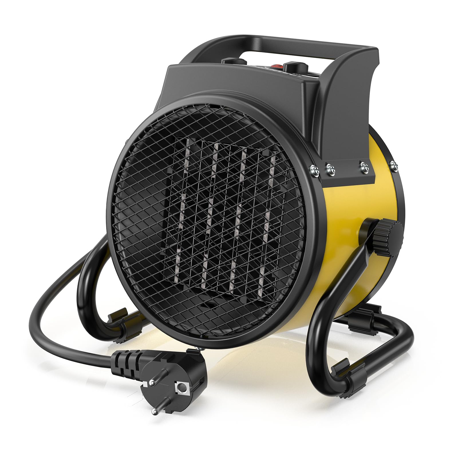 DAHTEC Heizlüfter 2000 Watt Keramik Heizstrahler Elektroheizer Bauheizer Bautrockner mit Thermostat Heizgerät mit 3 Heizstufen für Baustellen, Hausgebrauch, Werkstatt,Garage 2 KW Gelb Angebot bei HelloDeals