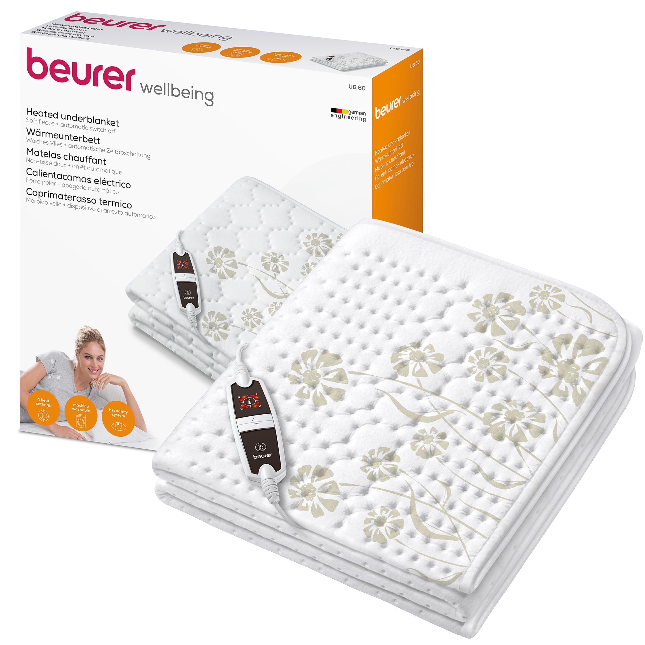 Beurer Wärmeunterbett UB 60, anschmiegsame Wärmebettunterlage mit 4 Temperaturstufen und Schnellheizung, maschinenwaschbar, weiß Anschmiegsames Material Angebot bei HelloDeals