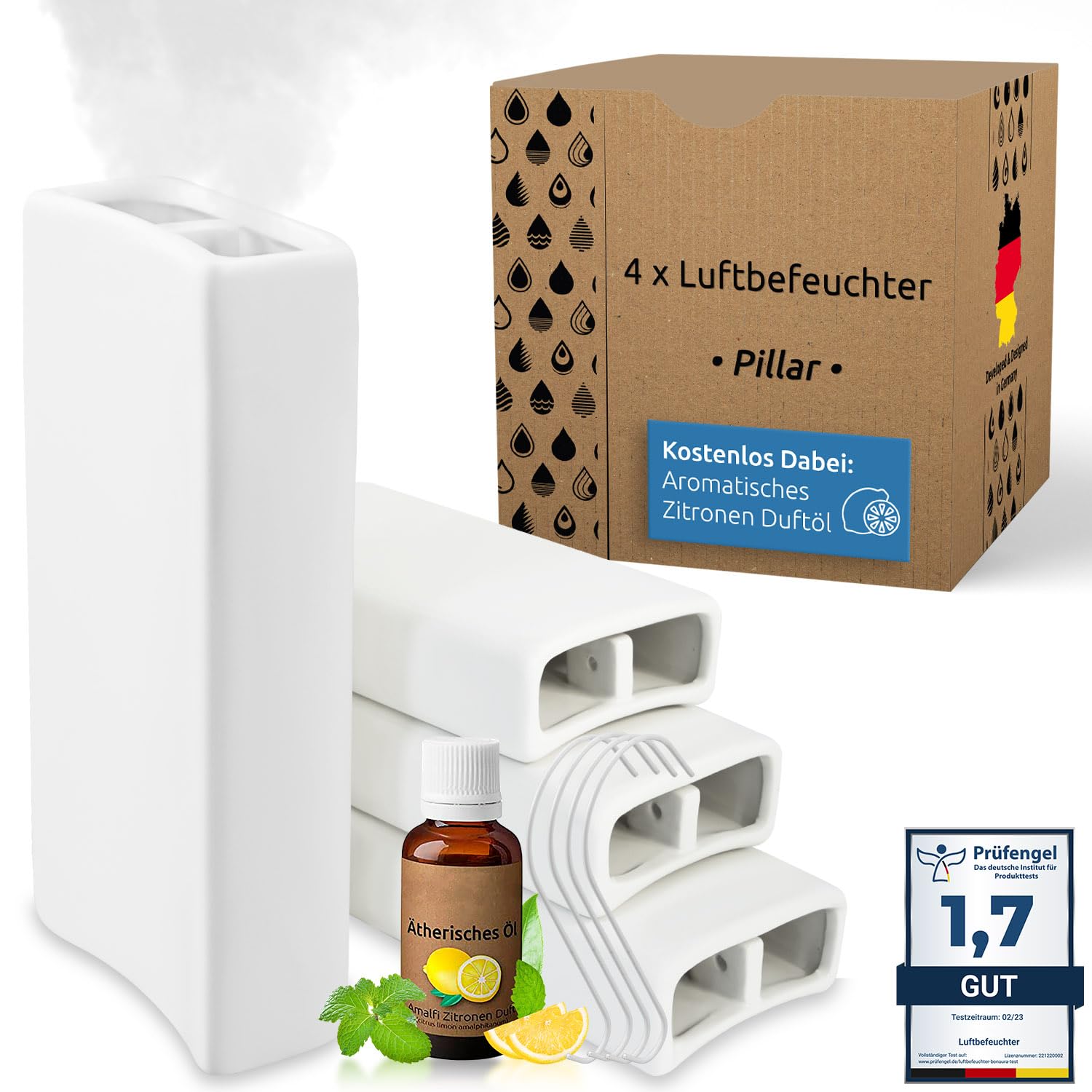 Luftbefeuchter Heizung Keramik I Haken & Duftöl [4er Spar-Set, 400ml] I Wasserverdunster für Heizkörper mit Duft I Verdunster & Befeuchter Wasser Behälter Angebot bei HelloDeals