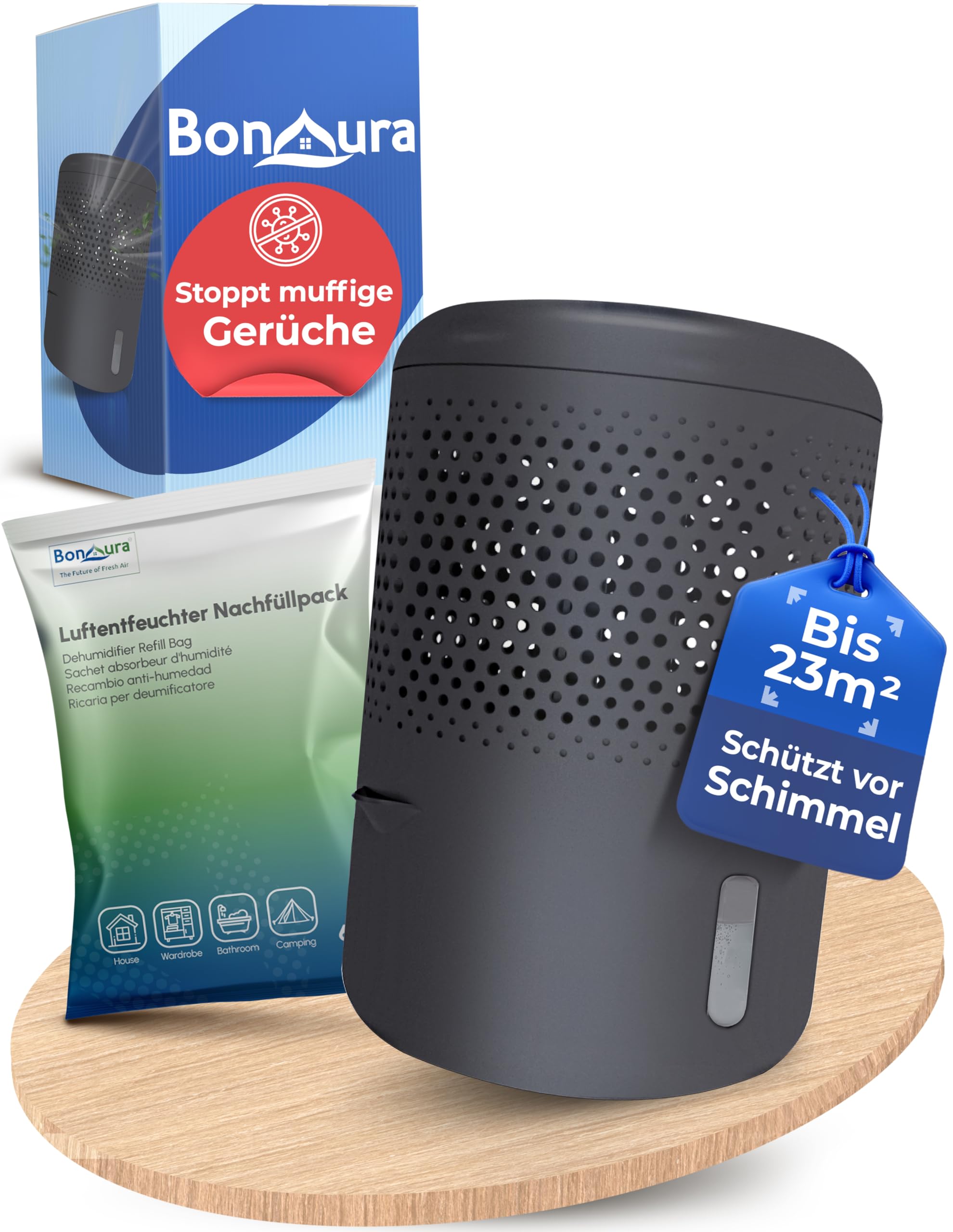 BonAura® Luftentfeuchter ohne Strom - Raumentfeuchter für Keller, Bad uvm. - 680g Luftenfeuchter Nachfüllpack inklusive - Entfeuchter und Luftentfeuchter Granulat im Set - Schutz vor Schimmel Titanium Grau Angebot bei HelloDeals