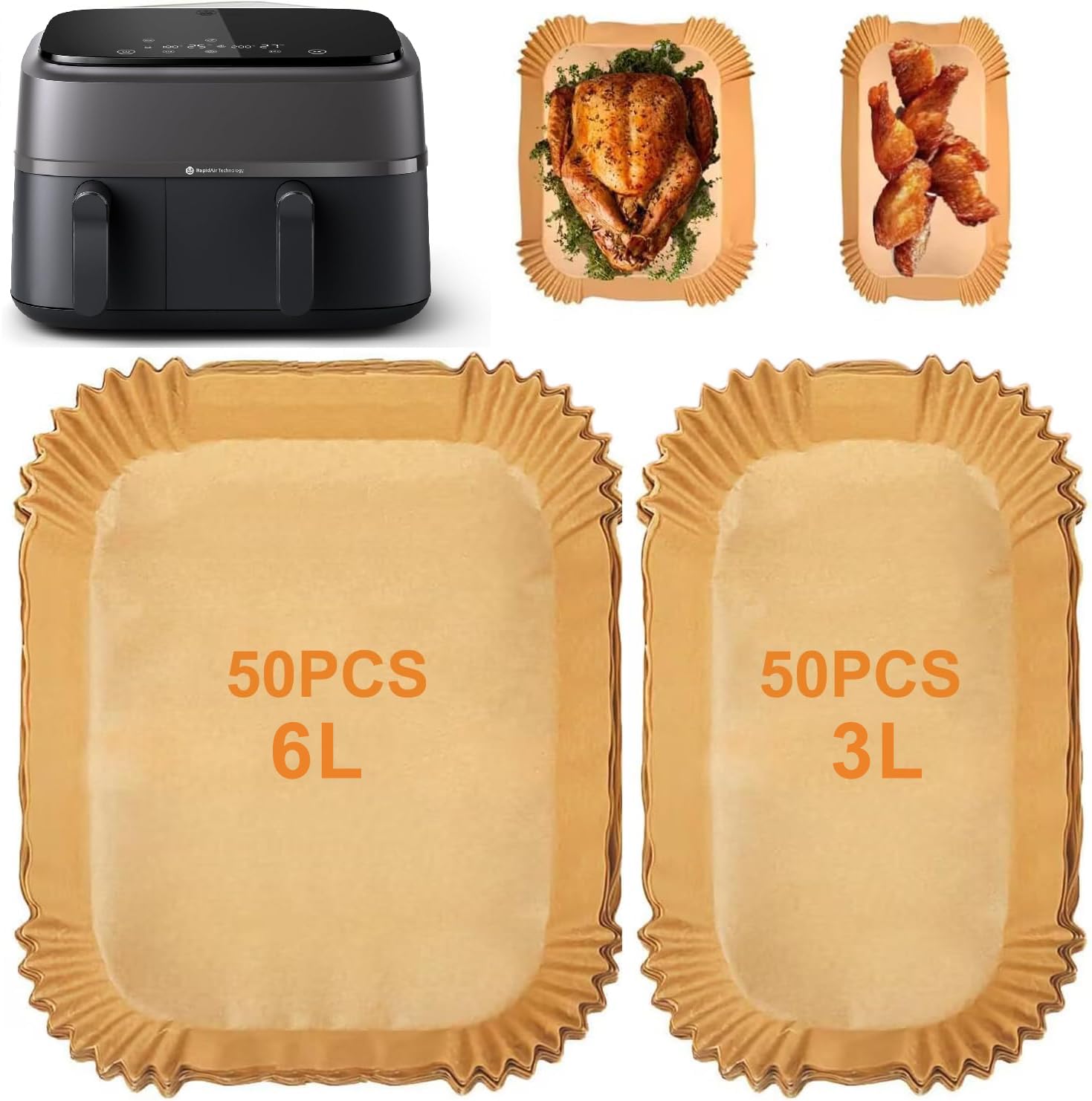 100 Stück Airfryer Backpapier für Philips Dual Basket Airfryer 3000-serie 6L/3L, 5000-Serie 6L/3L, Rechteckig Backpapier für Heißluftfritteuse Philips NA350/00 NA550/00, Luftfritteusen Zubehör Angebot bei HelloDeals