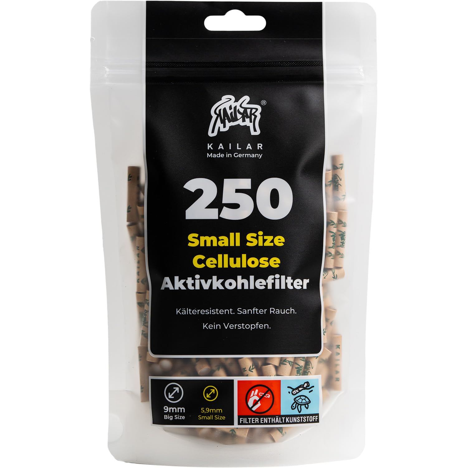 KAiLAR 250 Ungebleicht Cellulose Aktivkohlefilter Slim (6 mm) mit veganer Aktivkohle aus Kokosnussschalen | Für ein sanftes Raucherlebnis ohne zu verstopfen (Kälteresistenz) Angebot bei HelloDeals