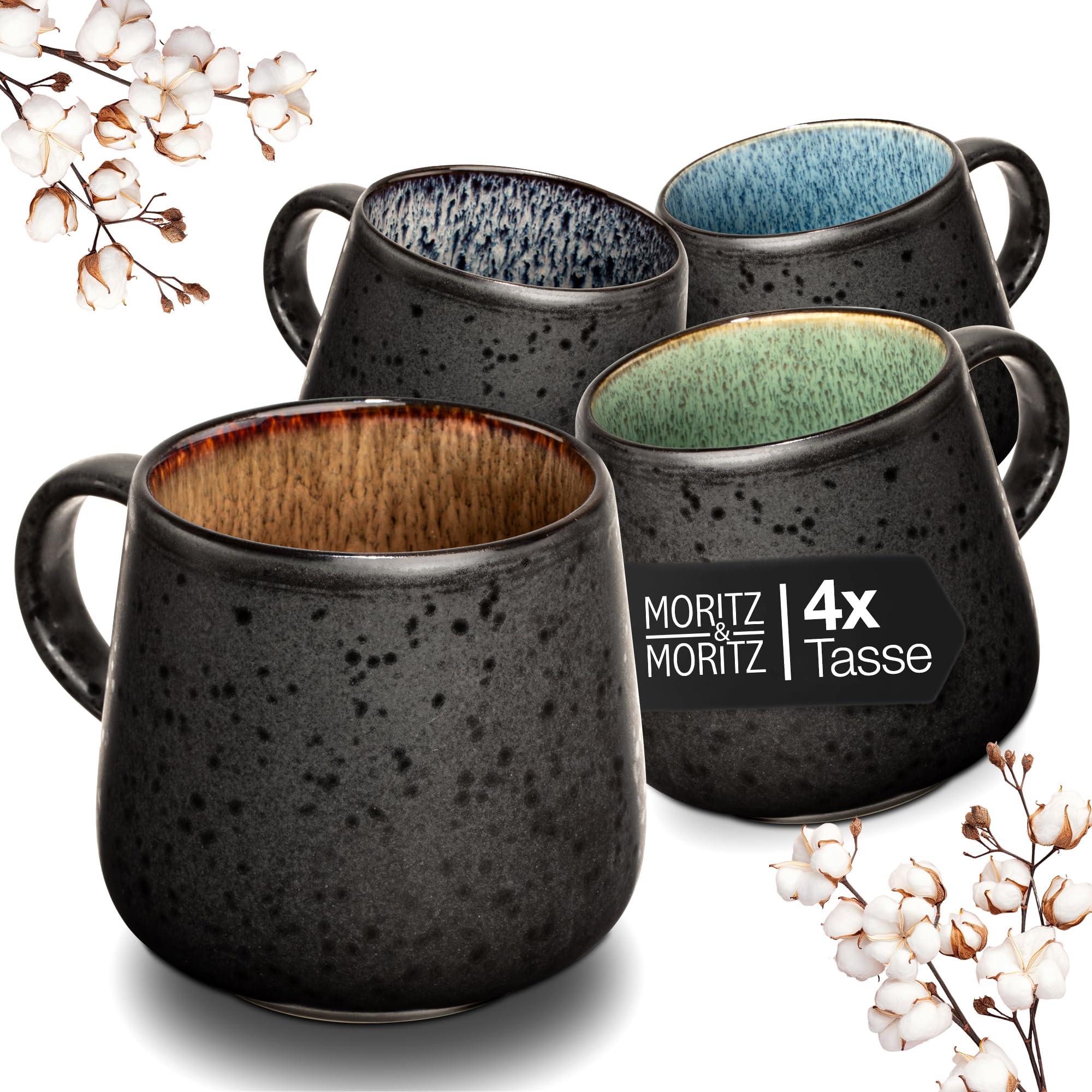 Moritz & Moritz SOLID 4er Tassen Set Bunt - Kaffeebecher Set Außen Schwarz - Robustes Steinzeug - Spülmaschinen- & mikrowellenfest - Perfekt für Kaffee, Tee & mehr Bunt Tassen (4x) Angebot bei HelloDeals