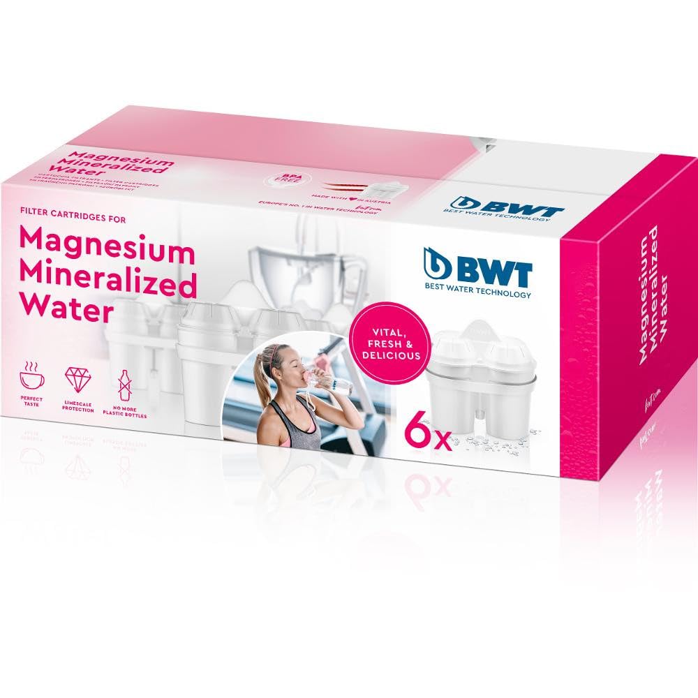 BWT Filterkartusche Magnesium Mineralized Water 6 Stück | Mit Magnesium Wasserfilter Trinkwasser | Für Speisen & Getränke | Filtert Kalk, Chlor, Blei & Kupfer | für Wasserhärte ab 15°dH geeignet Halbjahrespack Single Angebot bei HelloDeals