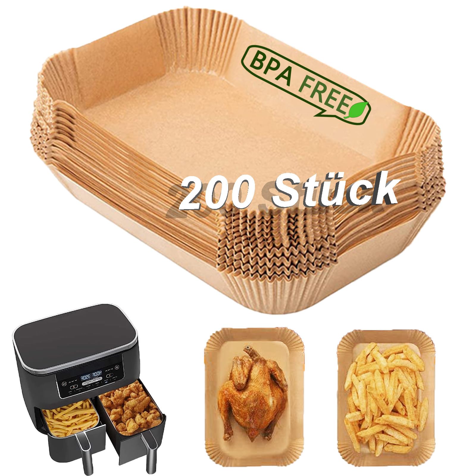Backpapier für Ninja Heißluftfritteuse, 200 Stück 22cm Airfryer Backpapier für Dual Zone, XXL Air Fryer Accessories kompatibel mit AF400EU 7.5-9.5L Ninja, Princess und anderen Dual Zone Air Fryer Angebot bei HelloDeals