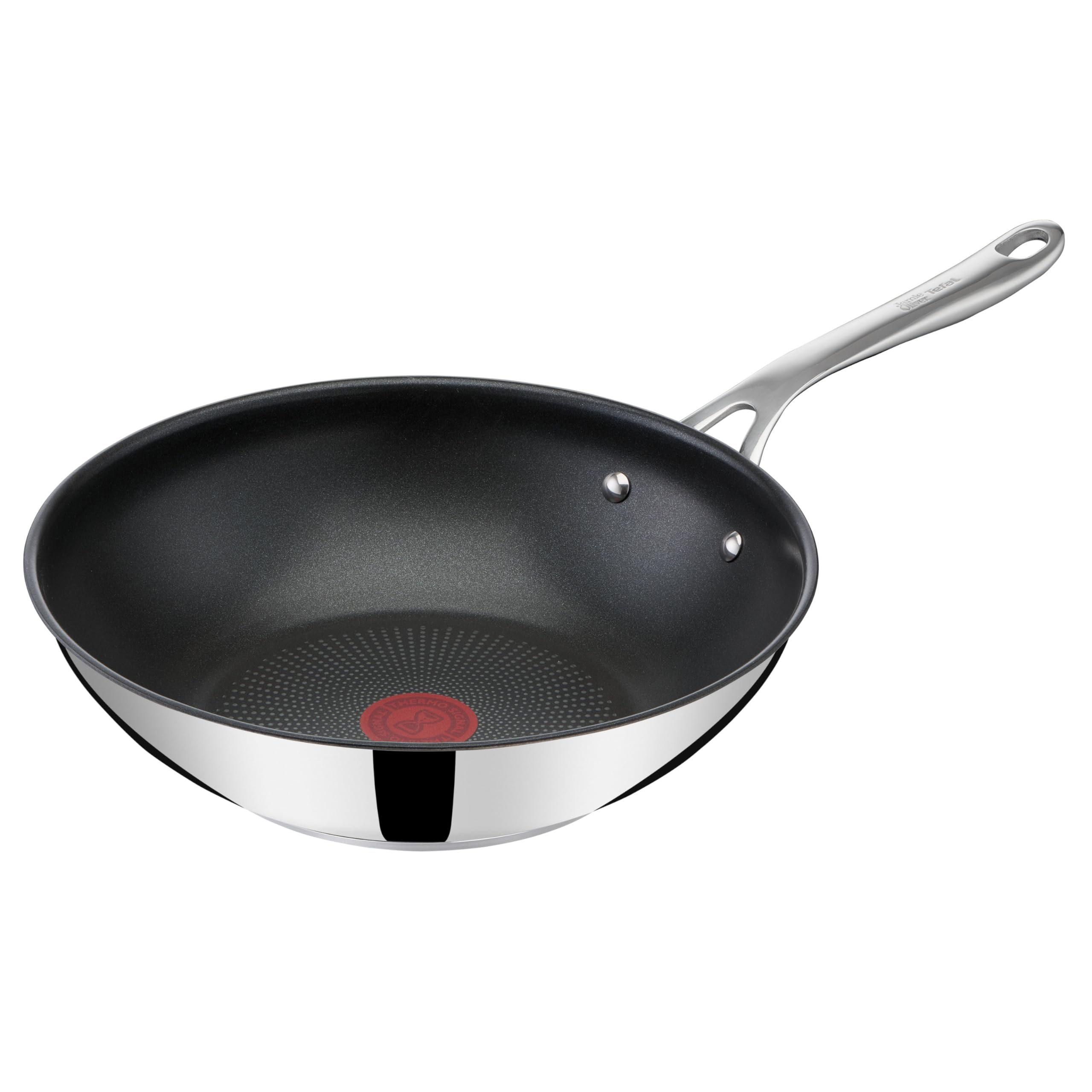 Tefal Jamie Oliver Cook's Direct On Wokpfanne, 28 cm, langlebige Antihaftversiegelung, Thermo-Signal, genieteter Griff, induktionsgeeignet, Edelstahl, E3041934 Angebot bei HelloDeals