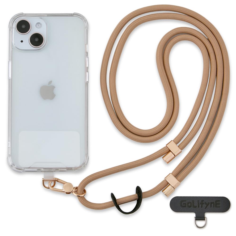 Golifyne Handykette Universal zum Umhängen | Handyband Kordel Kette für Outdoor, Reise, Unterweg Handy-Halterung | Phone Lanyard + 2 Stück Pad für alle Smartphone (ohne Hülle) - Beige Angebot bei HelloDeals