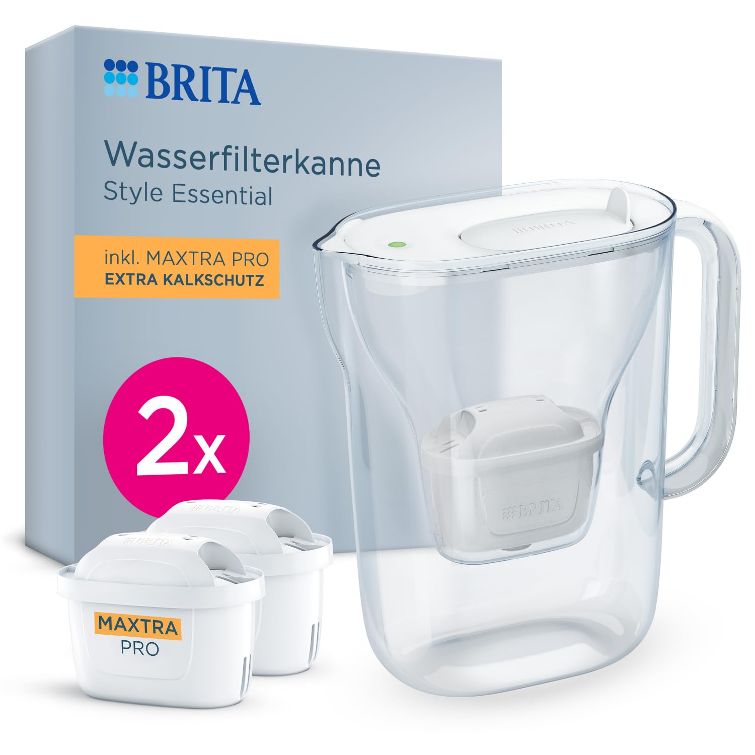 BRITA Wasserfilter Kanne Style Essential weiß (2,4l) inkl. 2x BRITA MAXTRA PRO Extra Kalkschutz – Kühlschrankgeeignete Filterkanne mit Smart Light LED & Klapp-Deckel, filtert Verunreinigungen & mehr Style Essential inkl. 2 Angebot bei HelloDeals