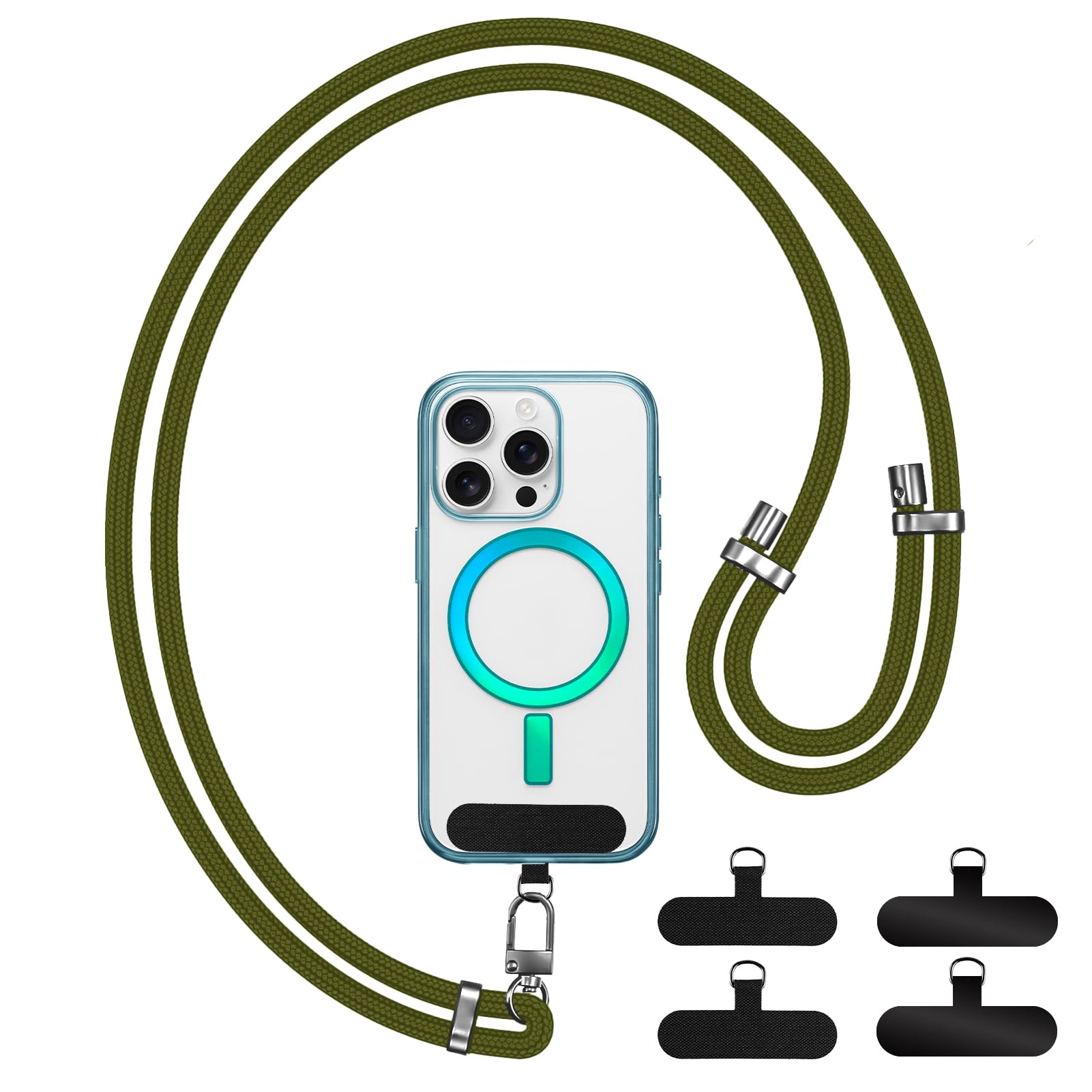 Handykette Universal, Verstellbar Nylon Handyband mit 4 Patches für Damen & Herren, Ohne Hülle, Phone Lanyard für alle Smartphone mit Handyhülle für Outdoor, Reise, Unterweg Militärgrün Angebot bei HelloDeals