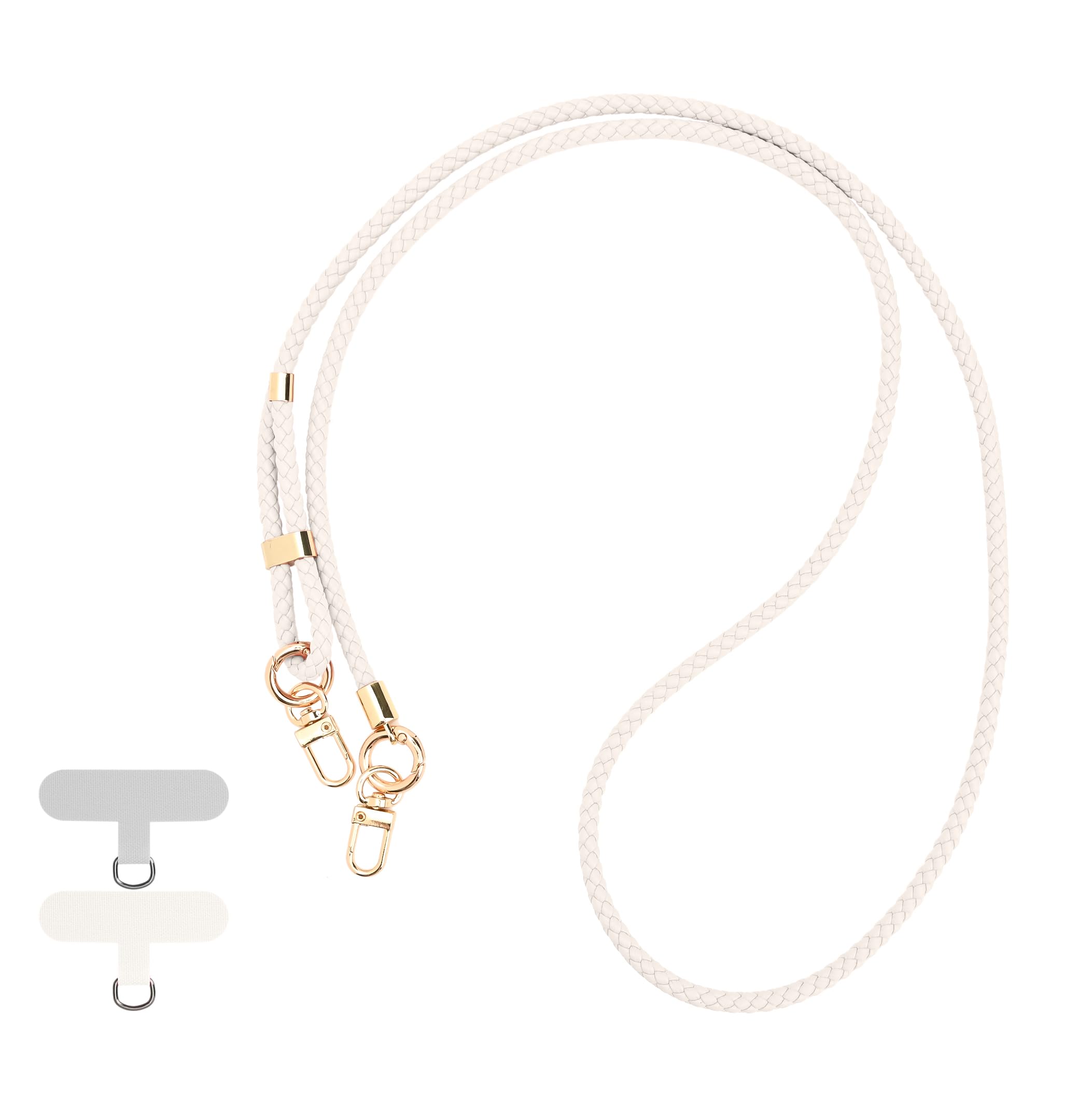 Reownest Handykette Universal zum Umhängen, Handy Halsband mit 2 Patches, Verstellbares Geflochtenes Leder Handy Lanyard, Halskette Kompatibel mit den meisten Smartphones, Weiß Angebot bei HelloDeals
