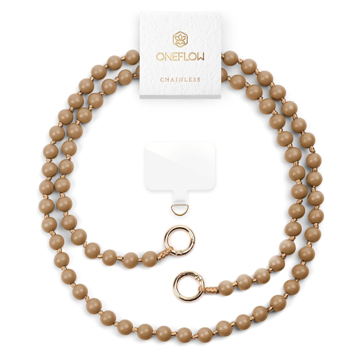 ONEFLOW Holzperlen Handykette Universal zum Umhängen, Abnehmbar mit Karabiner, Handyband für Hüllen für alle Smartphones, Perlen Holz Kette ohne Handyhülle, Chainless Terra Chain, Braun Handykette Oakwood Timber Angebot bei HelloDeals