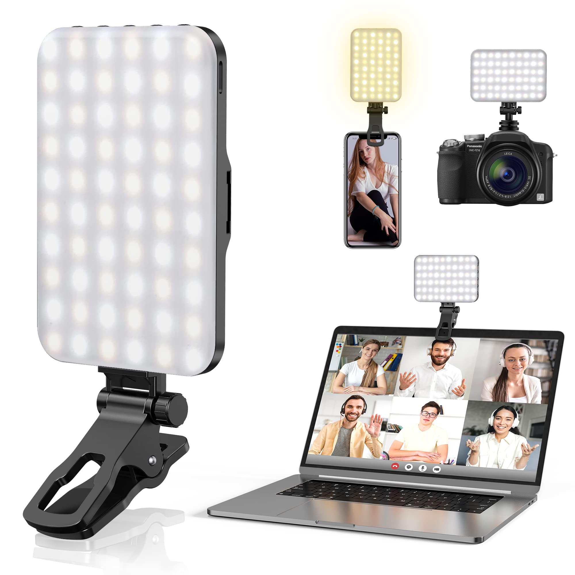 Selfie-Licht, 60 LED 2200mAh wiederaufladbares Handy-Fülllicht 7 Modi, 10-stufige Helligkeit, tragbares Clip-On-Licht für Telefon/Tablet/Laptop, Zoom Call Vlog Make-up TikTok Video Fülllicht Angebot bei HelloDeals