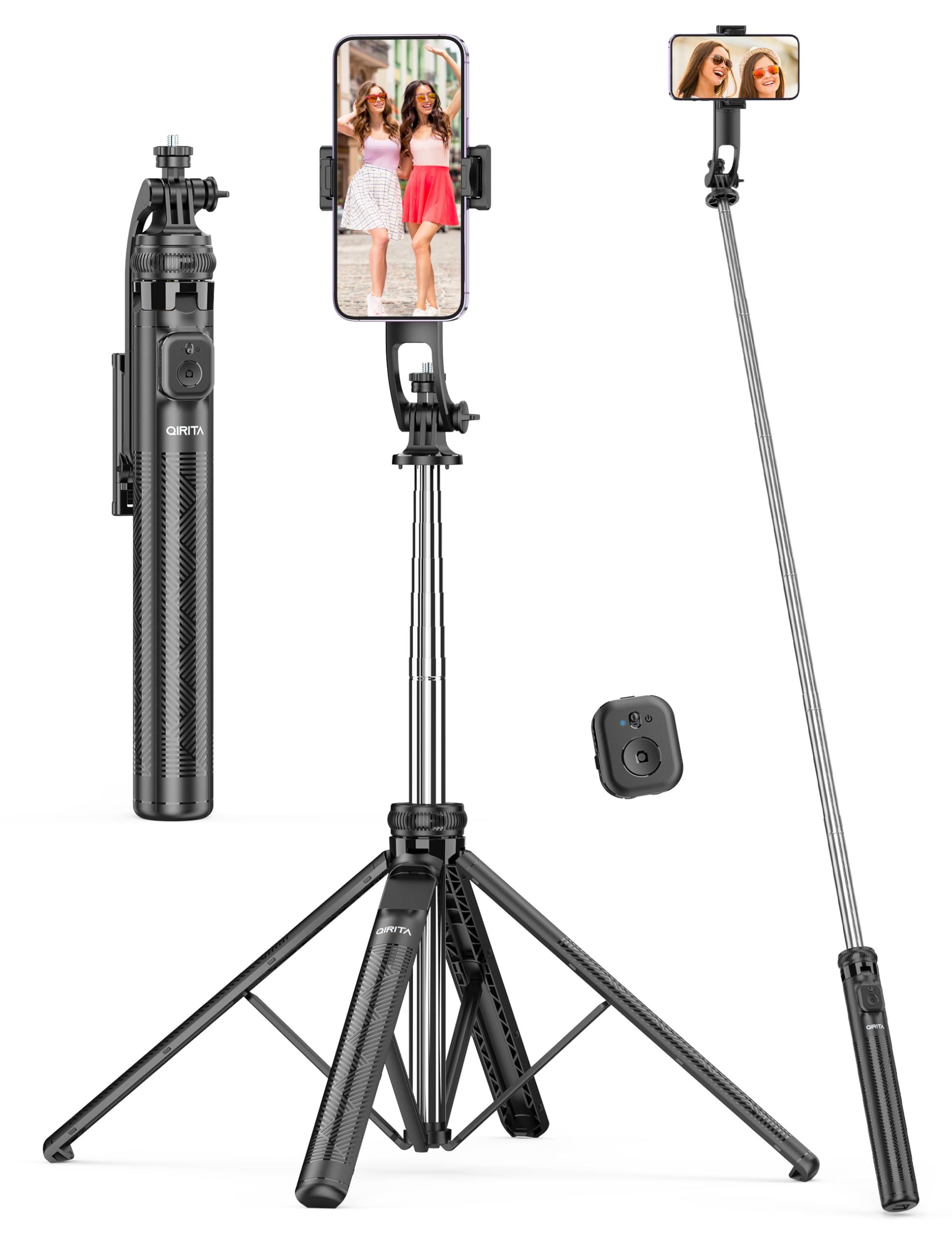 182CM Handy Stativ & Selfie Stick, Integriertes Ausziehbares Quad Stativ für Smartphone, Stabilität auf vier Achsen, Tragbarer Reisestativ-Ständer mit Fernbedienung für iPhone/Samsung/Android/Kamera Angebot bei HelloDeals