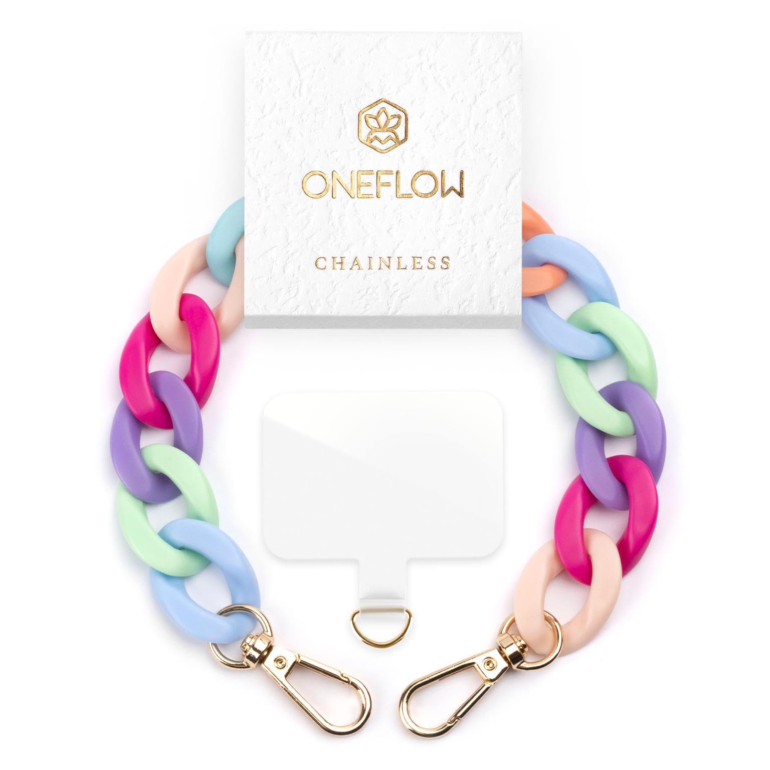 ONEFLOW Handyanhänger fürs Handgelenk, Universal Handykette kurz Handschlaufe, Handyband für Hüllen Abnehmbar, Anhänger Kette mit Karabiner für alle Handys, Chainless Urban Chain, Bunt Handyanhänger Tropical Splash Angebot bei HelloDeals