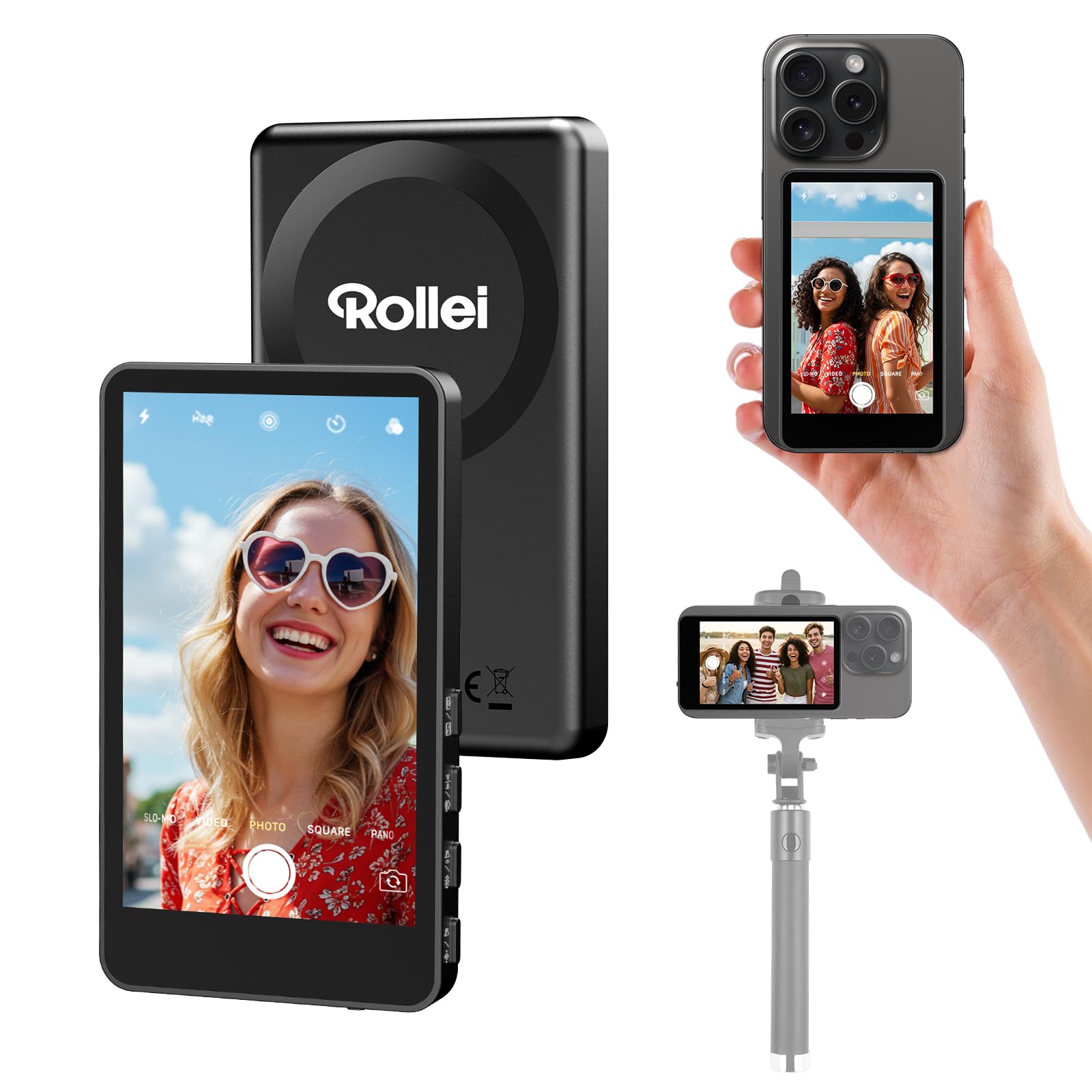 Rollei Easy Creator Selfie Monitor 3,97" Smartphone Rückkamera Magnetisch Vlog Bildschirm für iPhone und Android für TikTok Live Streaming Schwarz Smartphone-Vlog-Selfie-Monitor-Bildschirm Angebot bei HelloDeals