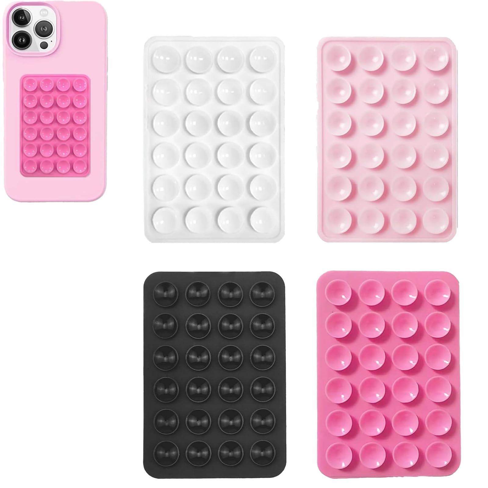 Leeneen Silikon-Saugnapf-Handyhüllen, freihändiges Fidget-Spielzeug, Spiegel, Dusch-Handyhalterung, Tiktok-Videos und Selfies (weiß, schwarz, rosa, hellrosa), 4 Stück Angebot bei HelloDeals