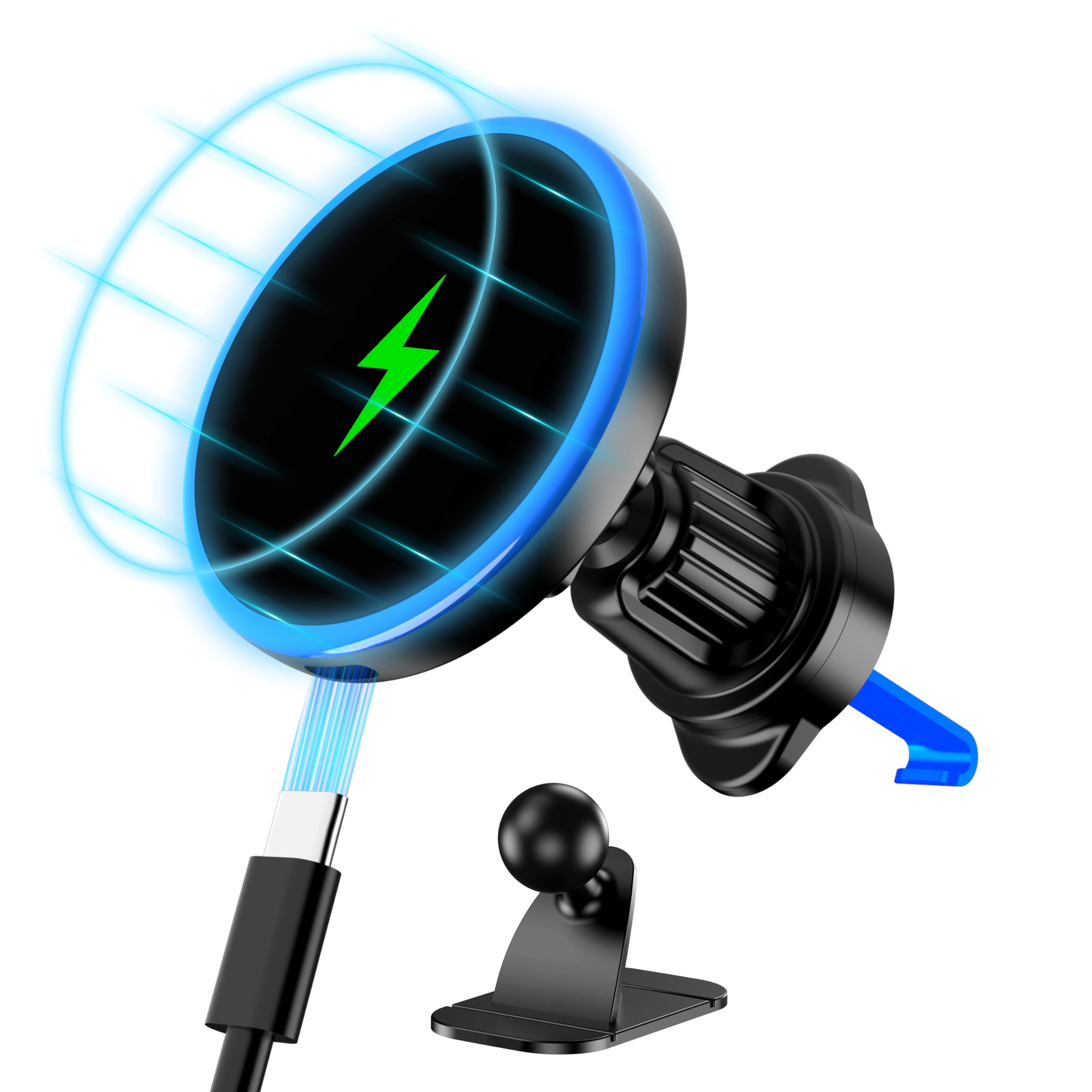 Magsafe Autohalterung, mit Kabellose Kfz-Ladefunktion 15W, handyhalterung auto, 360°,handyhalterung auto magnet, magsafe ladegerät Wireless Charger für iPhone 16 /15 /14 /13 /12 Series, auto zubehör Angebot bei HelloDeals