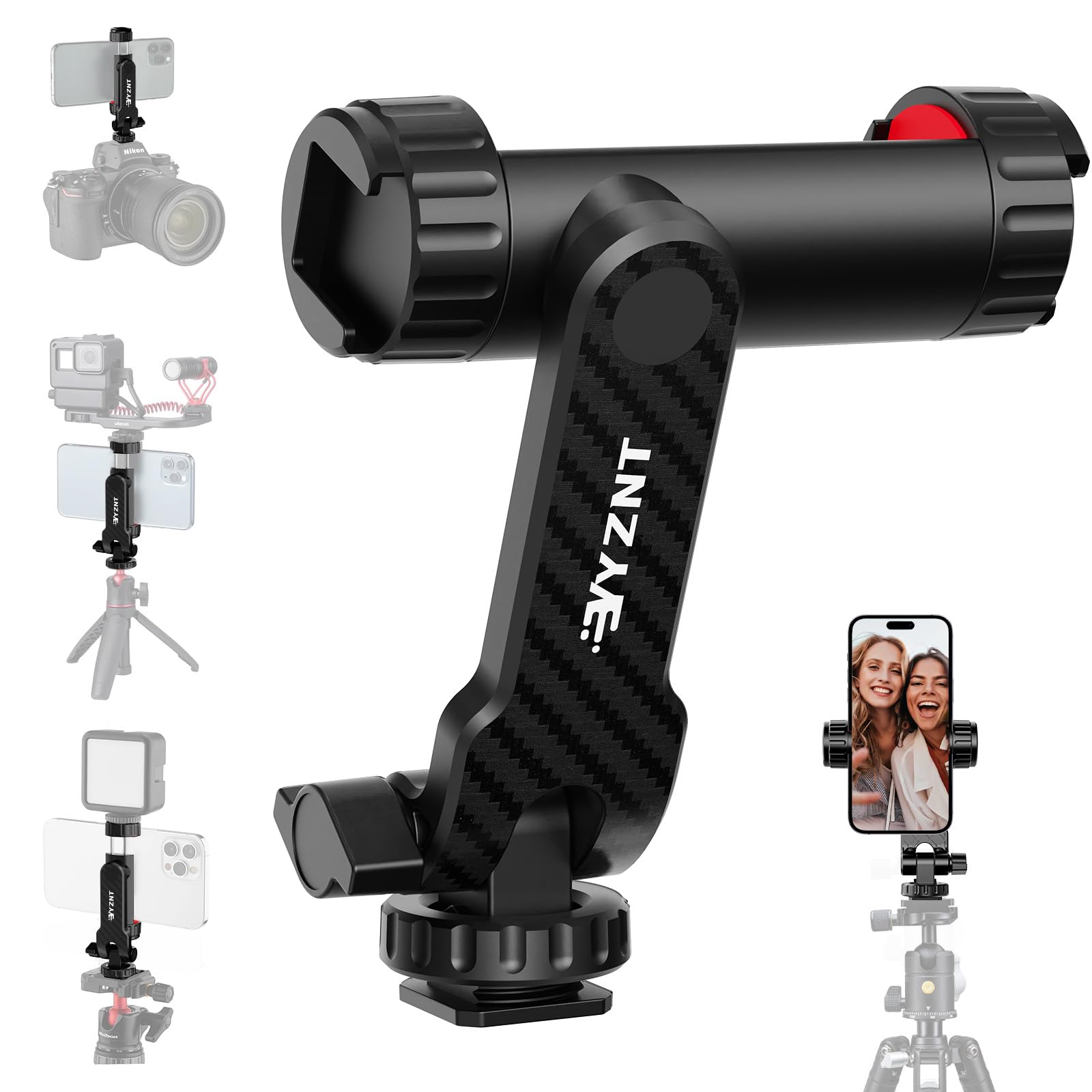 YZNT Handyhalterung für Stativ, Universeller Stativ Handyhalterung mit 2 Standard-Kaltschuhe und 1/4-Zoll-Standardschraube, 360° Drehbar & 180° Neigung, Kompatibel mit iPhone, Android & Kamera Angebot bei HelloDeals
