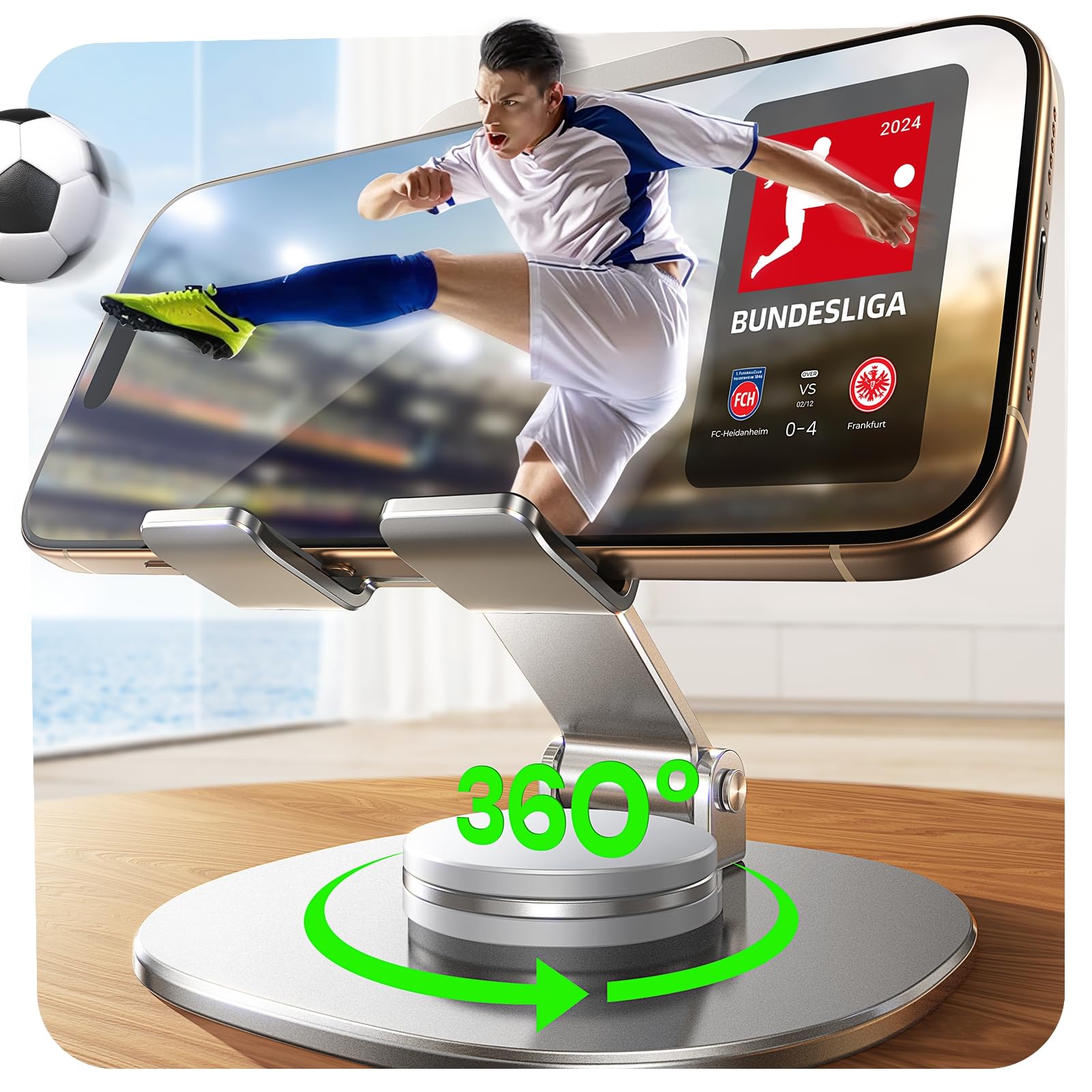 LISEN 360° Drehbarer Handy ständer Handyhalterung Tisch, Handyhalterung Schreibtisch Bücherständer Silber Handyhalter Tisch Elektronische Produkte Fotodisplays für Alle 4-8 Zoll Display Regal Ständer Angebot bei HelloDeals