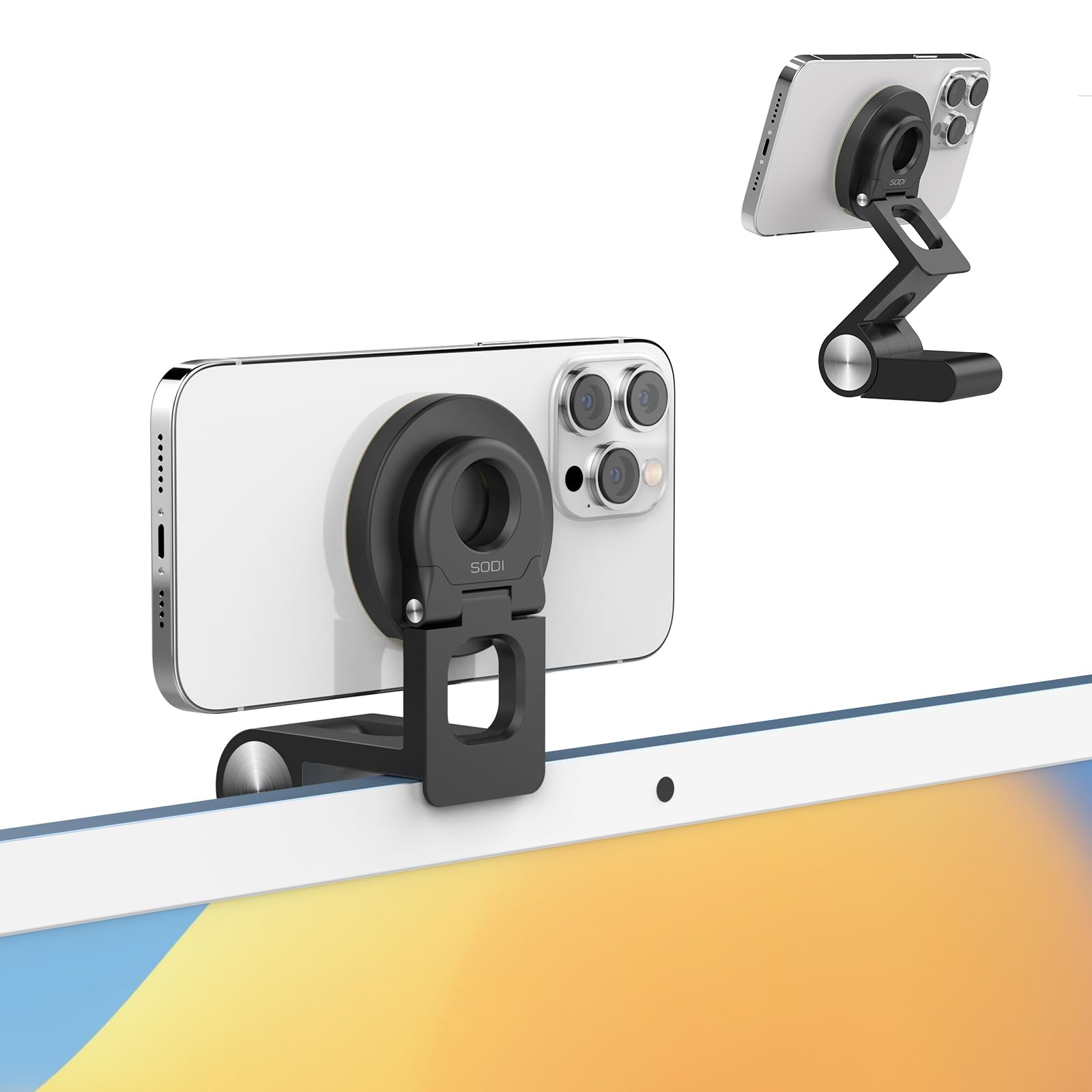 SODI kompatibel mit MagSafe Einstellbare Monitor-Halterung mit Magnet-Handyhalterung, für Laptop, Apple Studio Display, MacBook/iMac, für iPhone 17/16/15/14/13/12 Kamera, Schwarz Angebot bei HelloDeals